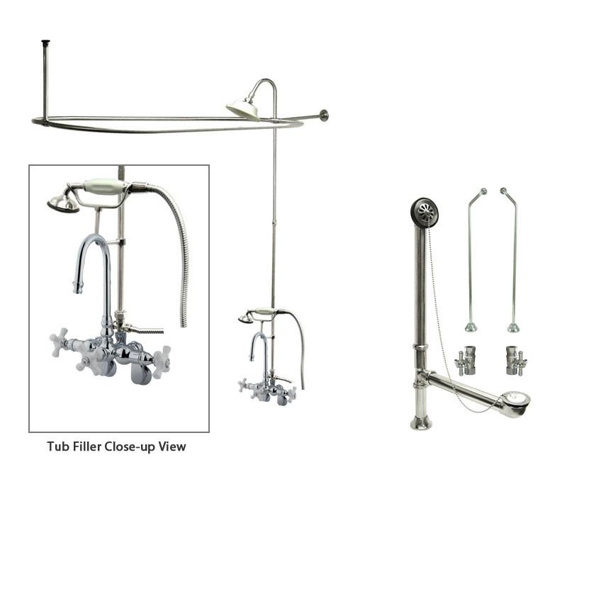 Vintage Chrome Clawfoot Bathtub Faucet with Shower Kit & Enclosure Curtain Rod - 308T1CTS - Perfect for Antique Bathroom Renovations and Spa-Like Showers
