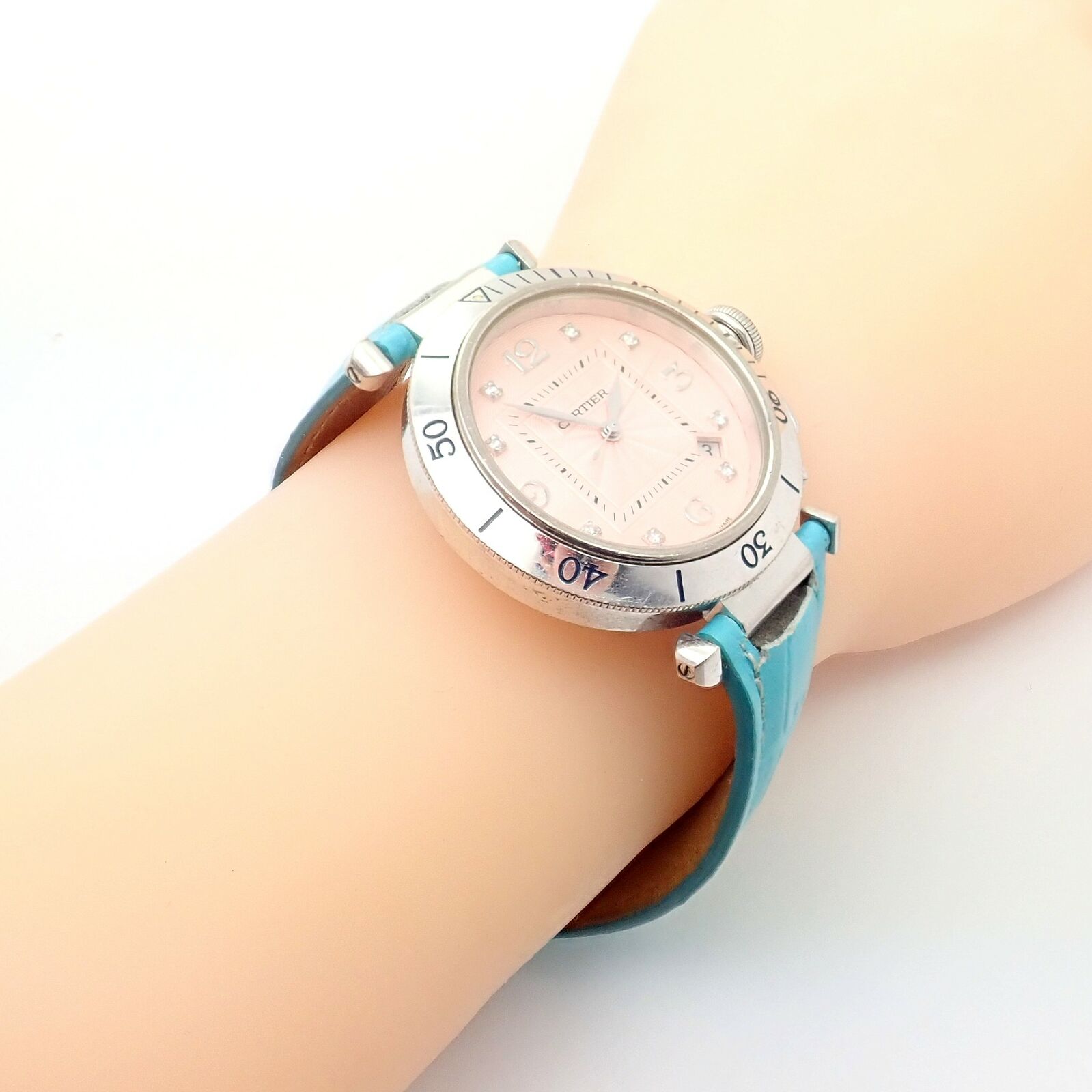 Authentic Cartier 18k White Gold Pasha Pink Dial Diamond Automatic Watch for Women - Luxury Dress Watch for Parties, Weddings & Special Occasions