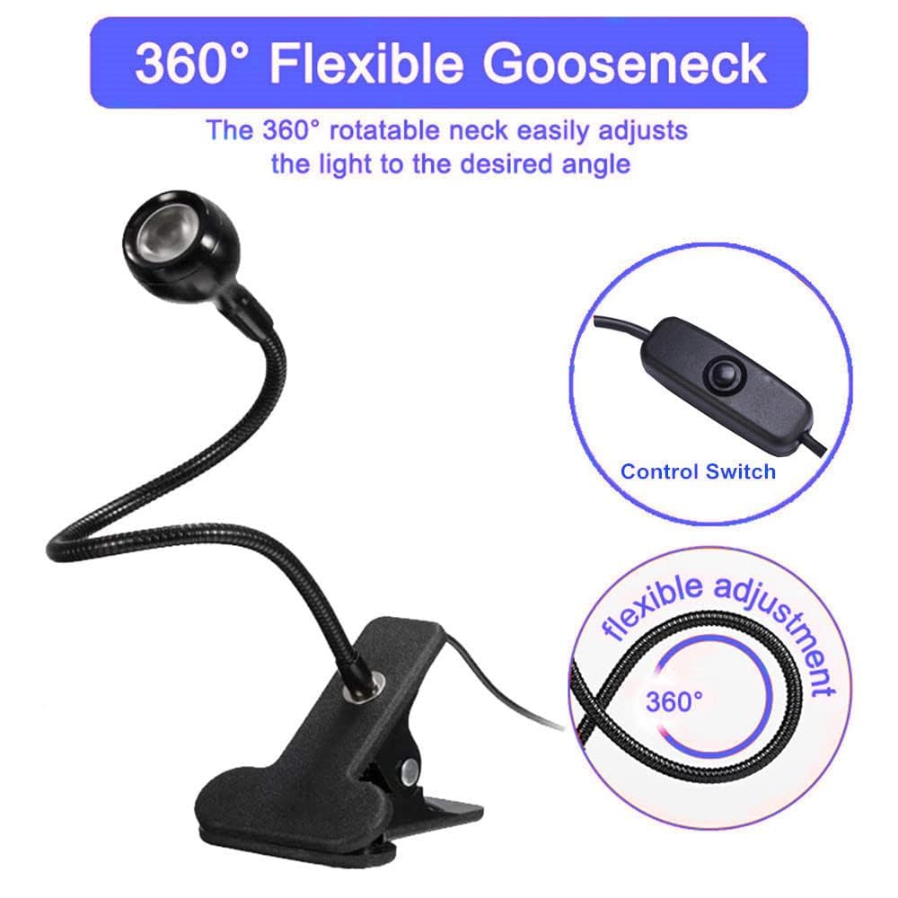 3W LED UV Ultraviolet Phone Glue Curing Lamp - Portable UV Nail Lamp for Gel Nails & Mobile Repair - Flexible Clamp Desk Light with Plug & Play (Black) - Perfect for DIY Nail Art & Phone Screen Repair at Home or Salon