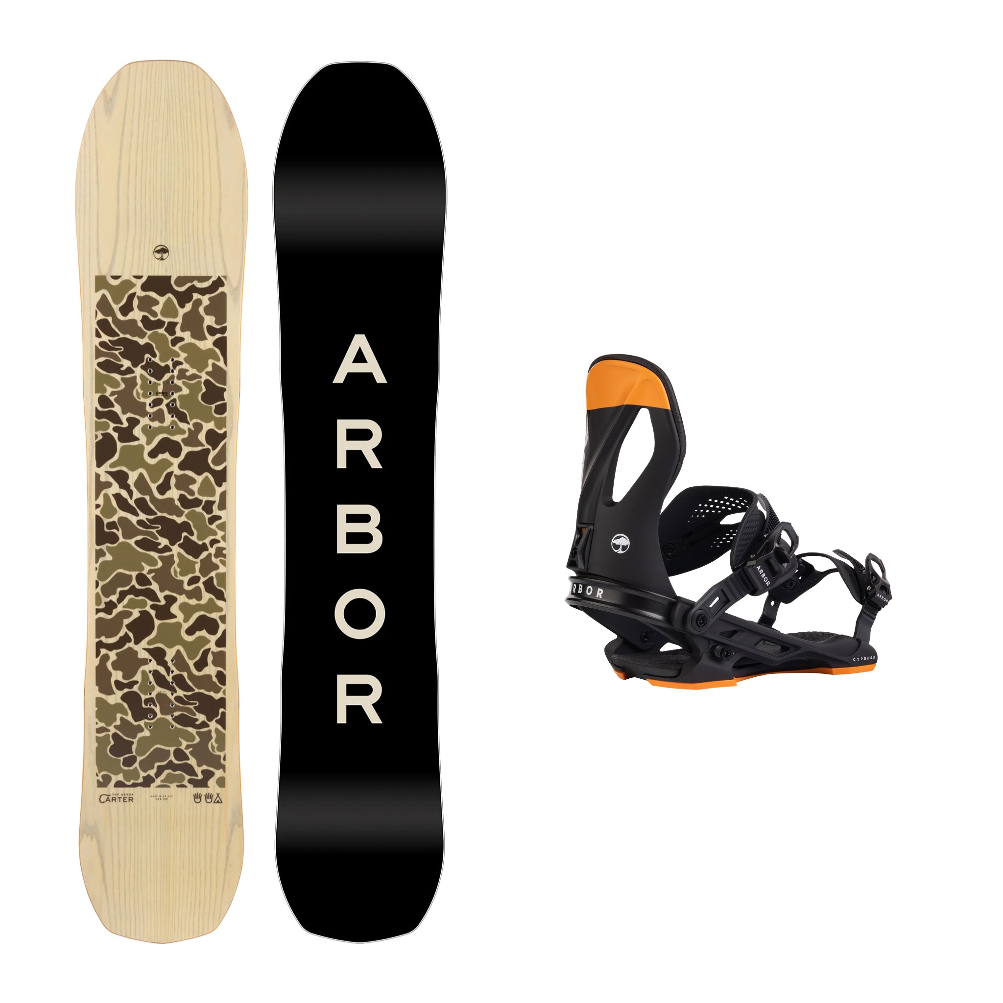 **Arbor Carter Snowboard with Arbor Cypress Bindings 2025 - All-Mountain Freestyle Snowboard for Men & Women - Perfect for Powder, Park & Groomed Runs**