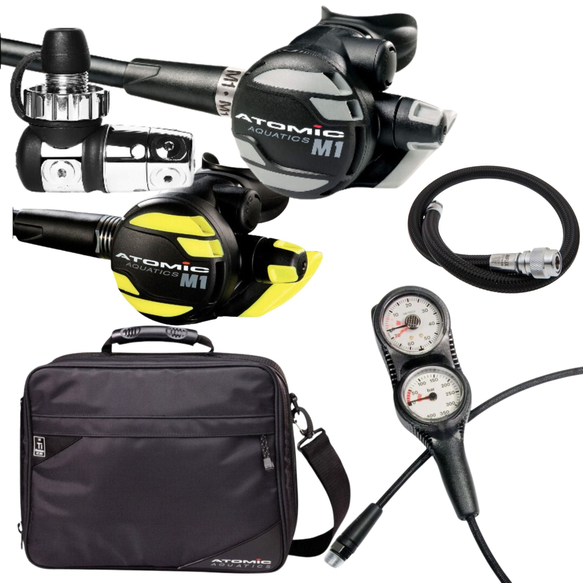 Atomic M1 Scuba Diving Regulator with Miflex Double Console & BCD Hose Bundle - Professional Dive Gear for Ocean Exploration and Underwater Adventures
