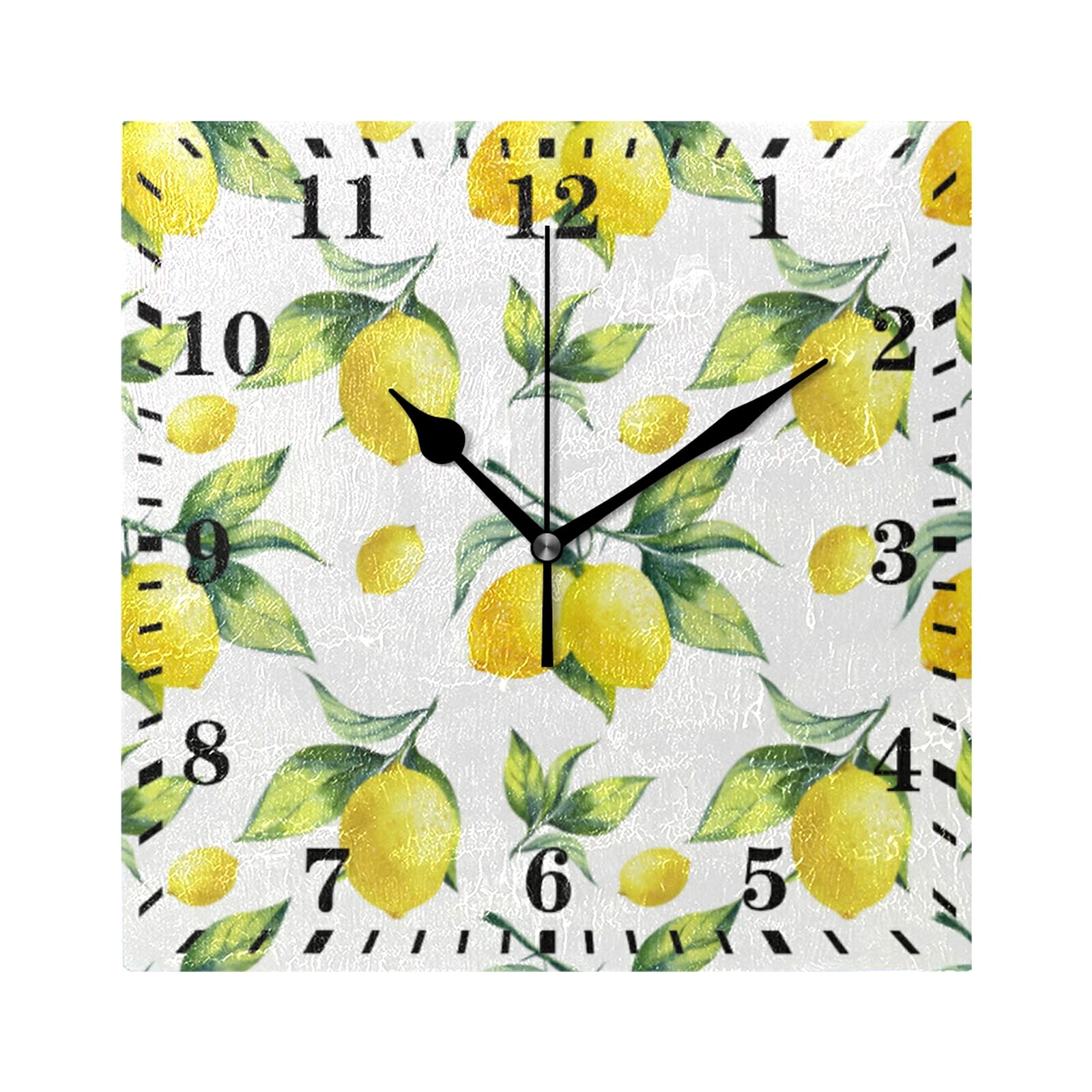 Silent Non-Ticking Lemon Wall Clock - Square Decorative Hanging Clock for Living Room, Kitchen, Bedroom | Perfect for Home, Office & Farmhouse Decor