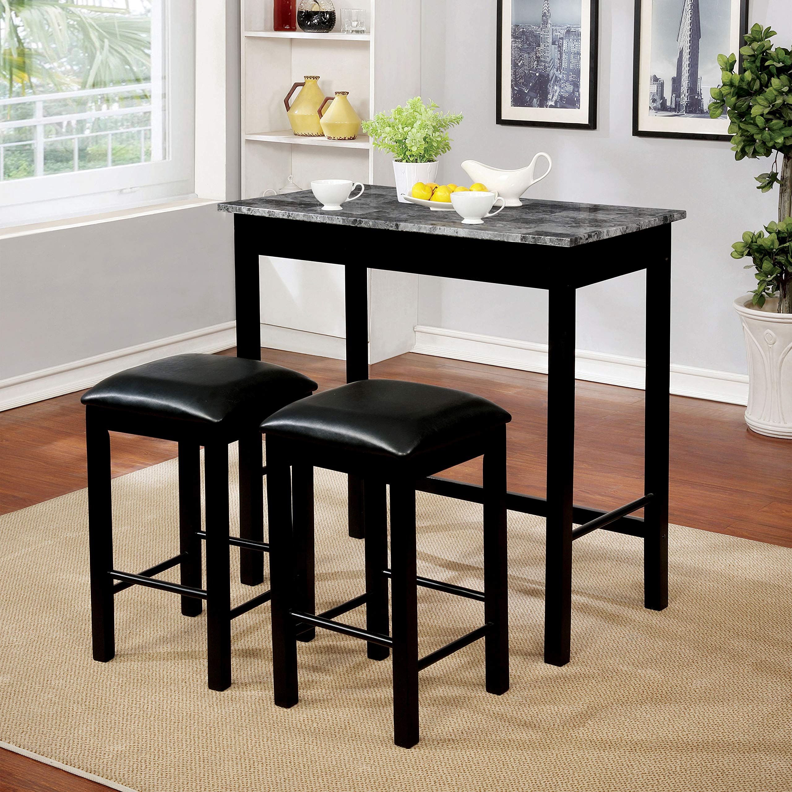 HOMES: Inside + Out Burghill 3-Piece Counter Height Dining Table Set in Gray and Black - Perfect for Small Spaces, Kitchen Nooks & Modern Apartments