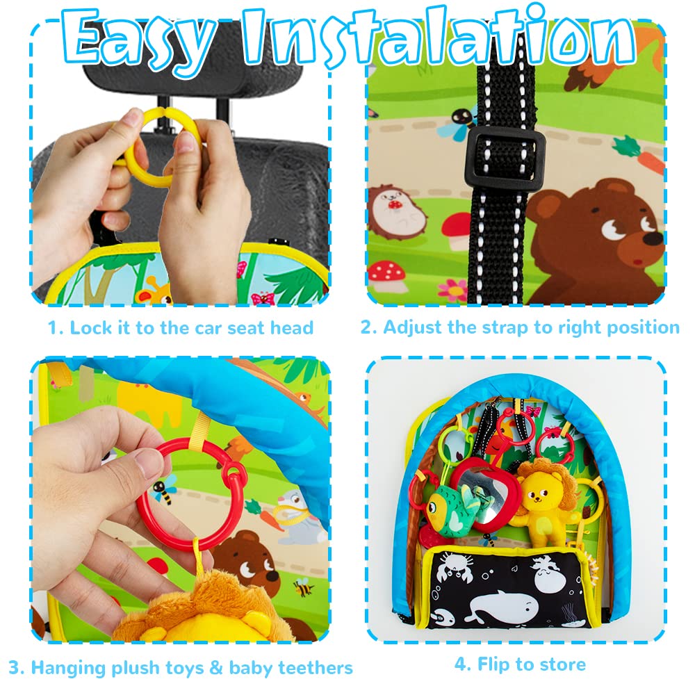 Teytoy Adjustable Baby Car Seat Toys for Infants 0-6 Months - Double-Sided Sensory Hanging Toy with Mirror, Rattle & Teether - Perfect for Rear-Facing Car Seats & Stroller Entertainment
