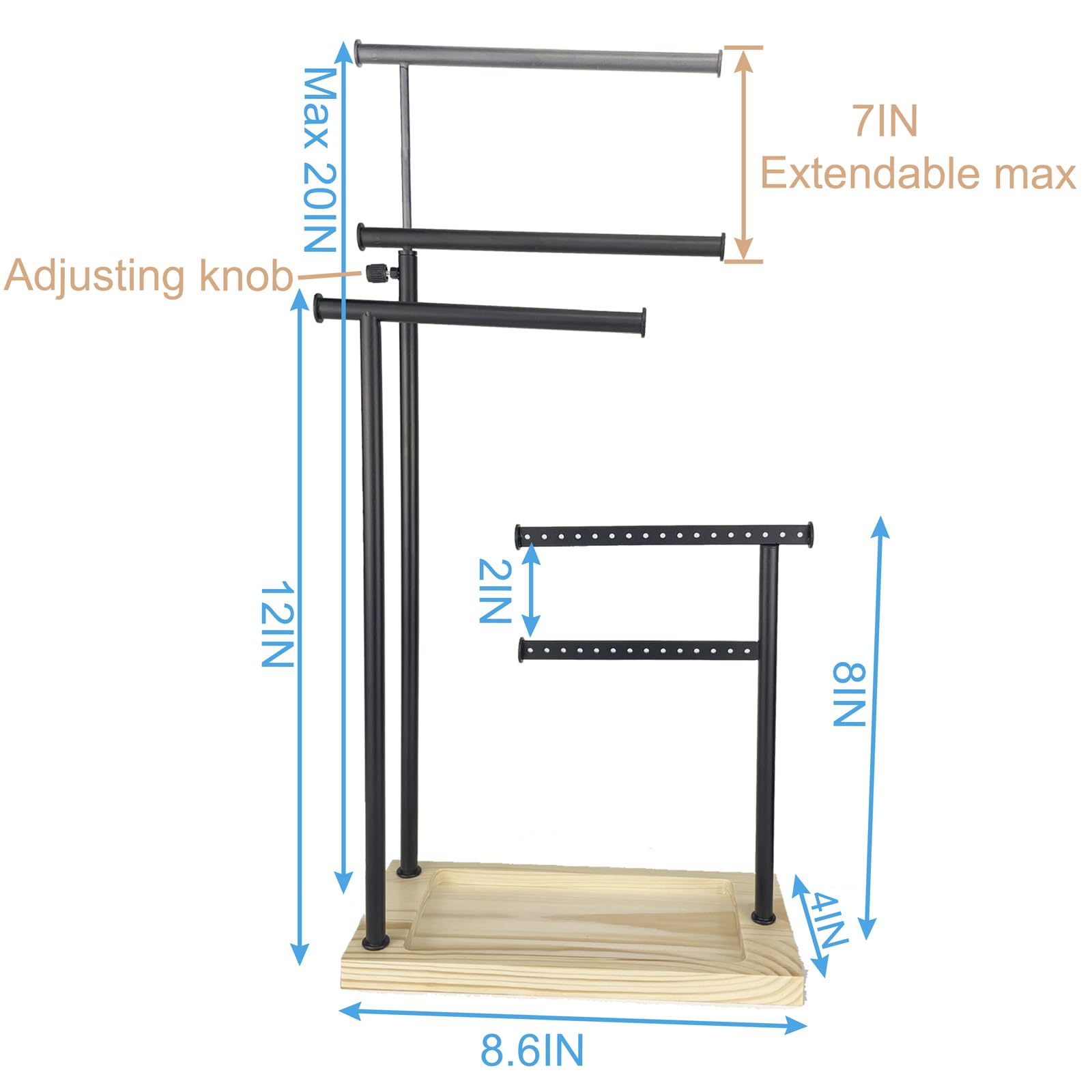 Premium 4-Tier Jewelry Stand Organizer - Adjustable Necklace & Earring Holder Display (20