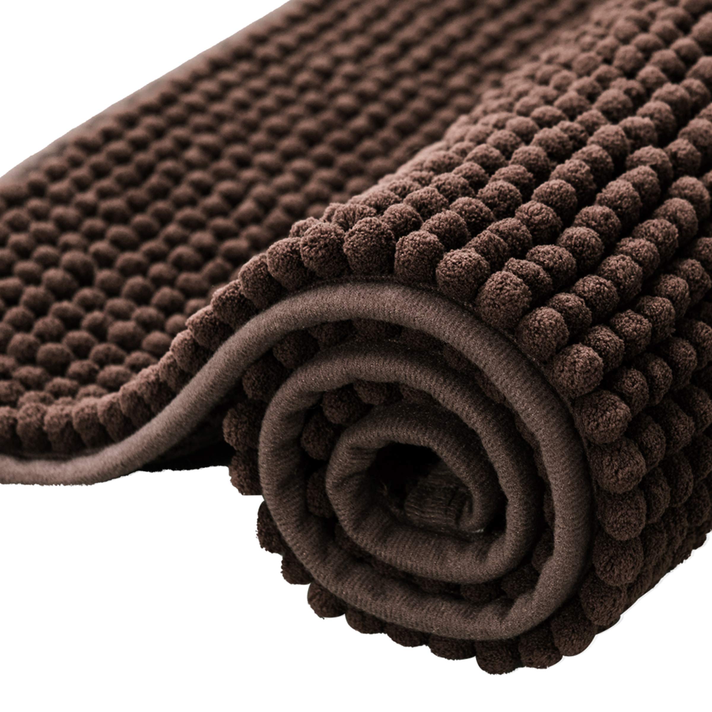 Premium Chenille Bathroom Rug - Ultra Soft Plush Bath Mat, Super Absorbent & Quick Dry, Machine Washable (Chocolate, 24