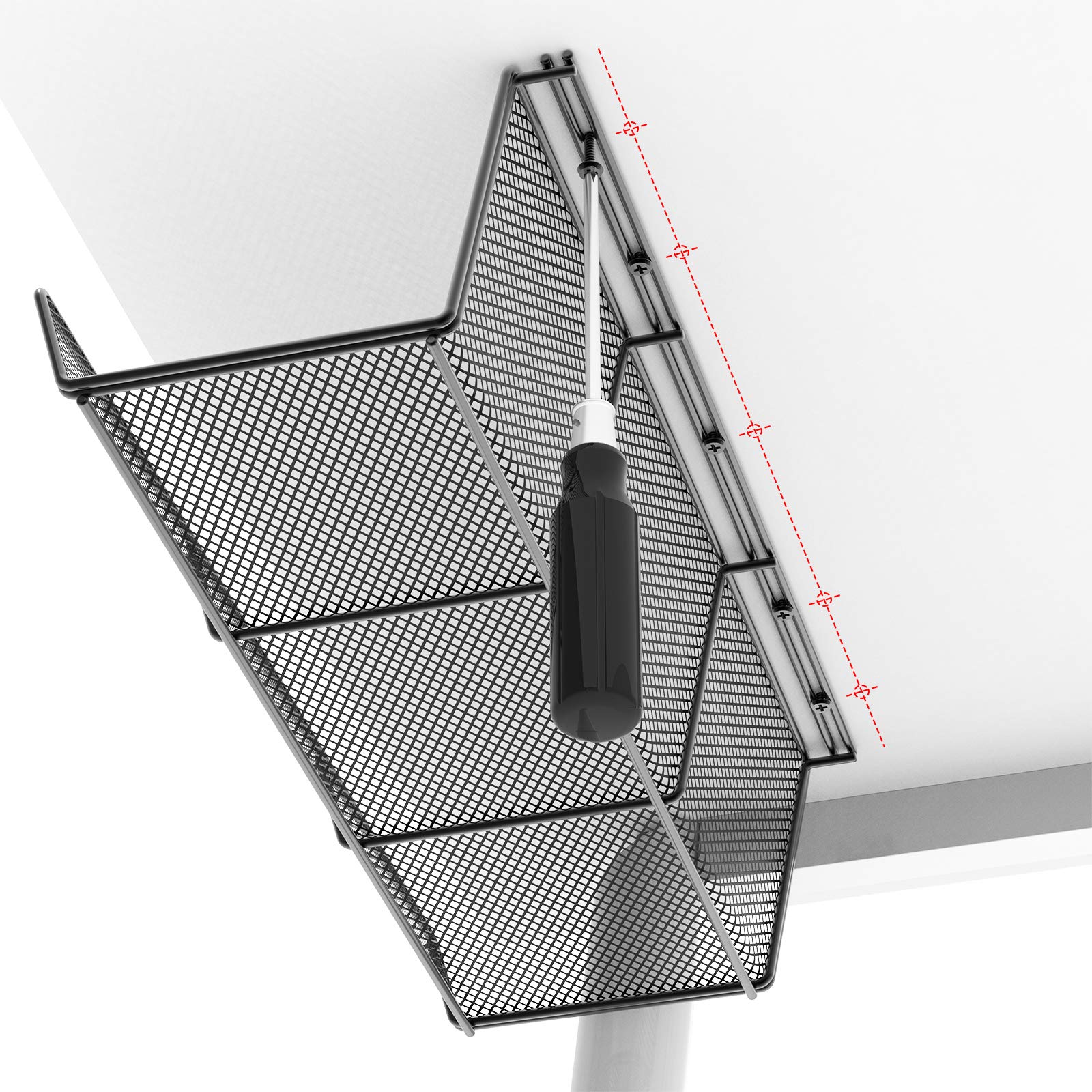 Univivi 17-Inch Under Desk Cable Management Tray - 2 Pack Black Mesh Metal Wire Organizer for Office & Home | Perfect for Standing Desks, Computer Workstations & Home Office Setup