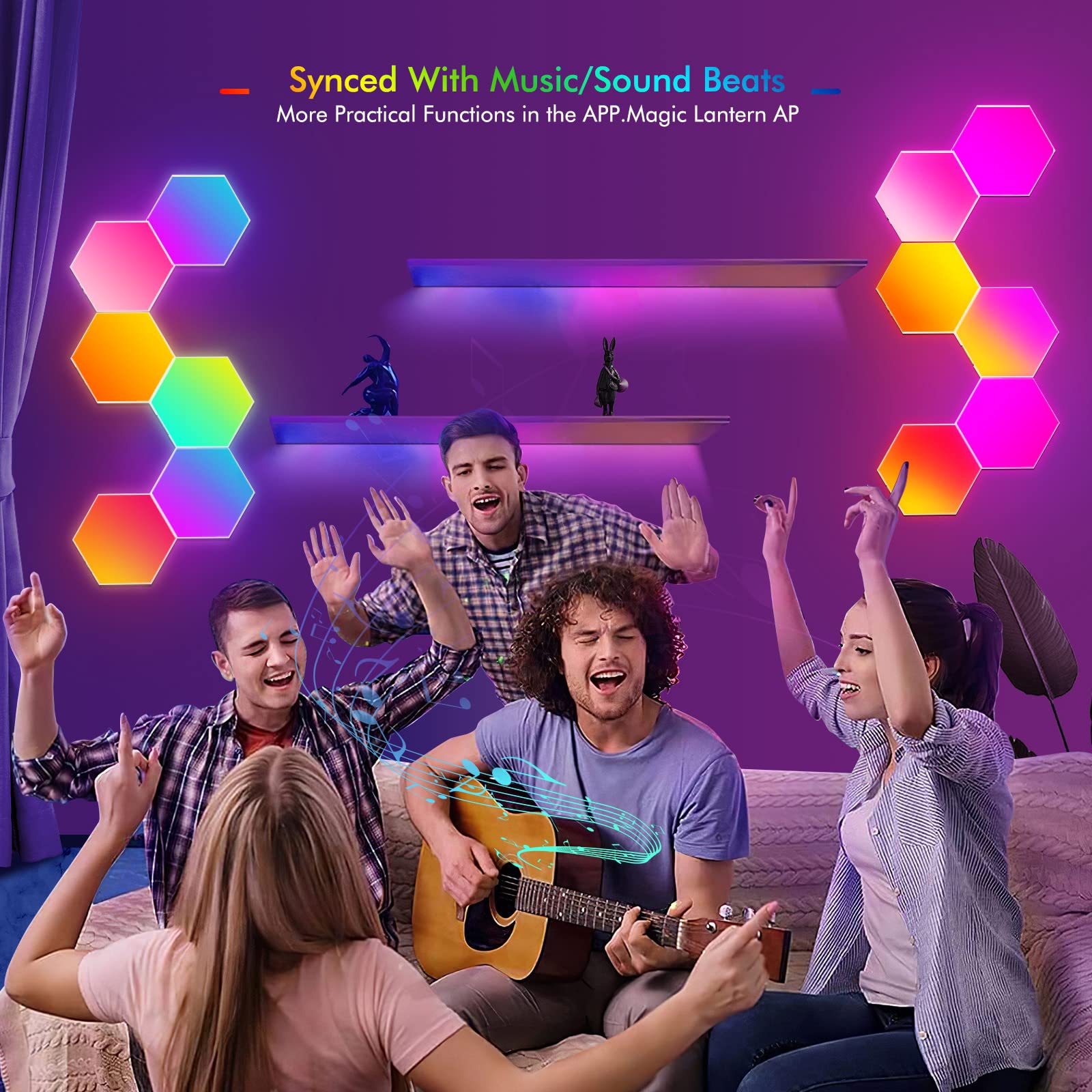 Hexagon LED Wall Panel Light - Smart Touch Control RGB Hexagonal Gaming Light, DIY Geometric Modular Night Light for Gaming Setup & Room Decor - Perfect for Bedroom, Living Room & Gaming Room Ambiance