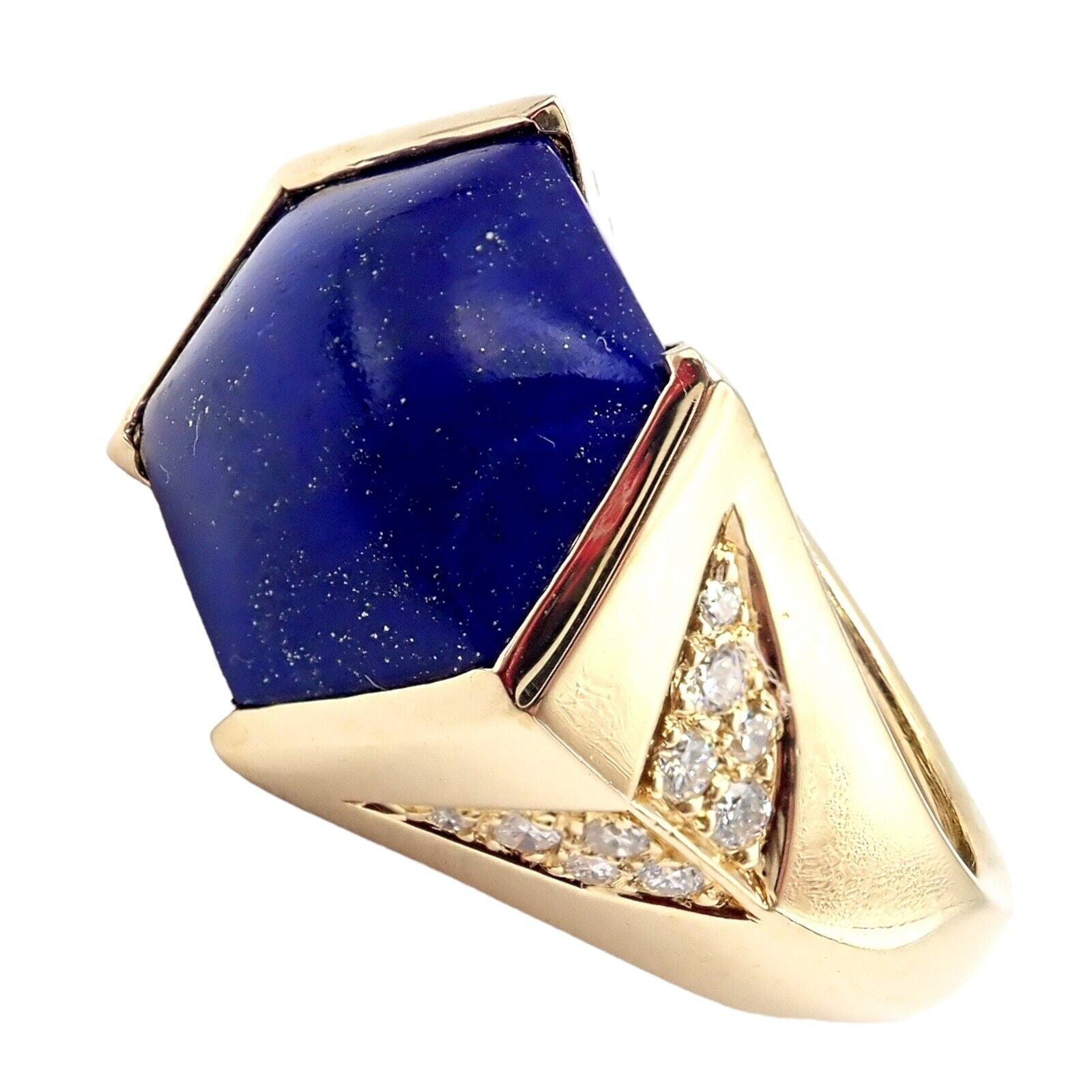 Authentic Julius Cohen 18k Yellow Gold Diamond & Lapis Lazuli Ring for Women - Luxury Statement Jewelry for Weddings, Parties & Special Occasions