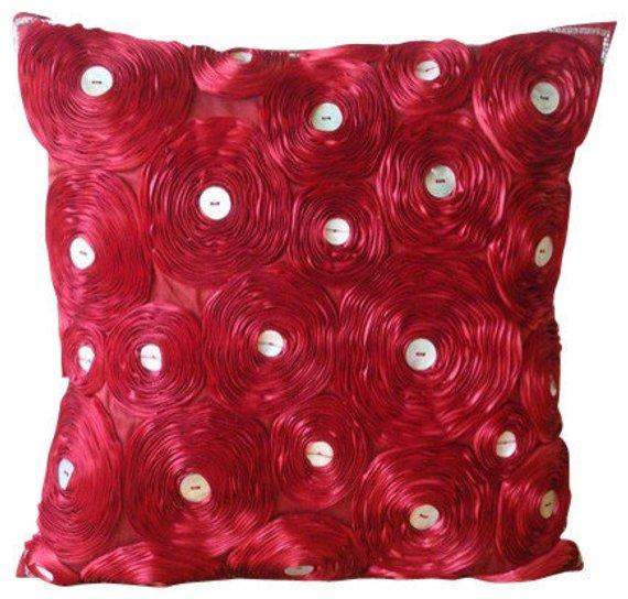 Red Art Silk Decorative Euro Sham Pillow Cover - Luxury Bedding Accent for Master Bedroom, Guest Room & Home Decor