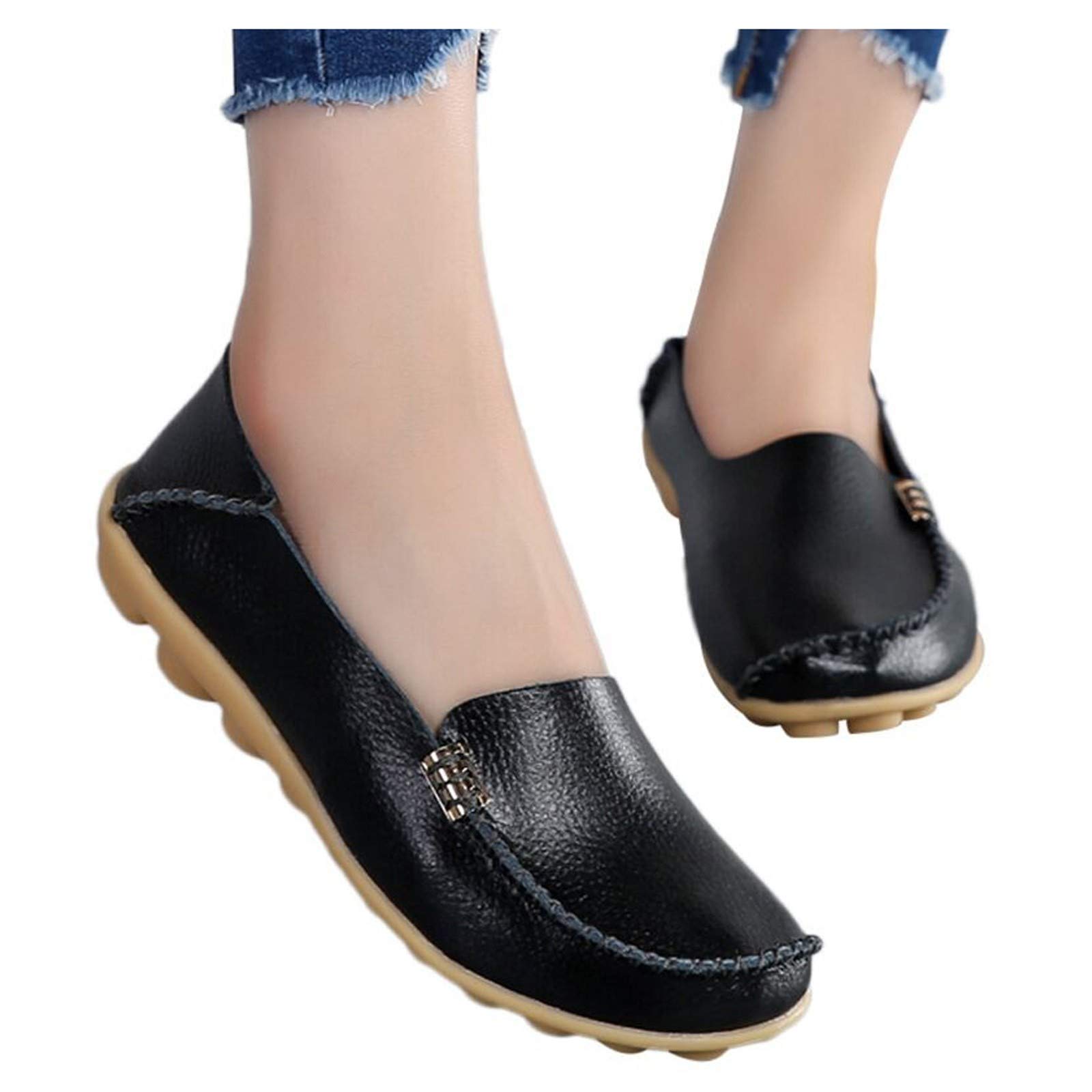 Comfortable Women's Slip-On Work Shoes - Soft Sole Round Toe Flat Shoes for Nurses, Waitresses & Professionals | Non-Slip Office & Restaurant Shoes