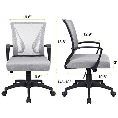 VICTONE Ergonomic Mesh Office Chair with Lumbar Support - Mid Back Swivel Task Chair for Home Office, Computer Desk - Adjustable Height & Breathable Mesh (Gray) - Perfect for Long Hours of Work & Gaming