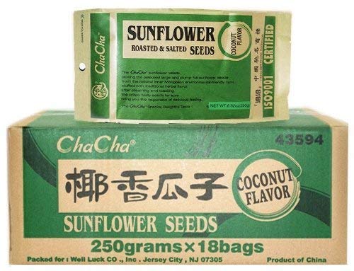 Premium Roasted & Salted Sunflower Seeds with Coconut Flavor - 250g x 18 Bags (Pack of 4) | Healthy Snacks for Office, Travel & Movie Nights