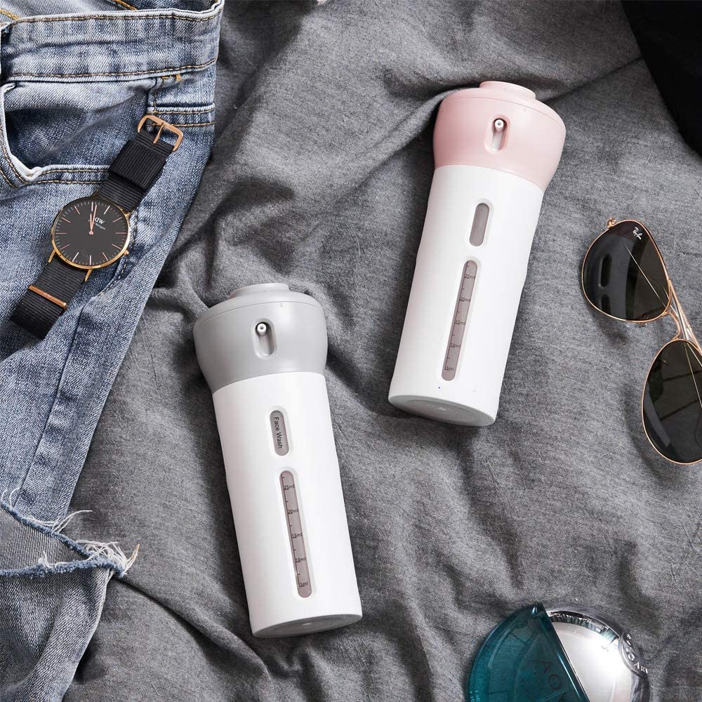 4-in-1 Travel Dispenser Set - Leak-Proof Refillable Shampoo, Lotion & Gel Bottles with Pump for Toiletries, Body Wash & Liquid Creams | Portable Storage Bottles for Hair Care & Beauty Essentials (Pink) - Perfect for Air Travel, Gym, Camping & Vacation Toiletry Kits