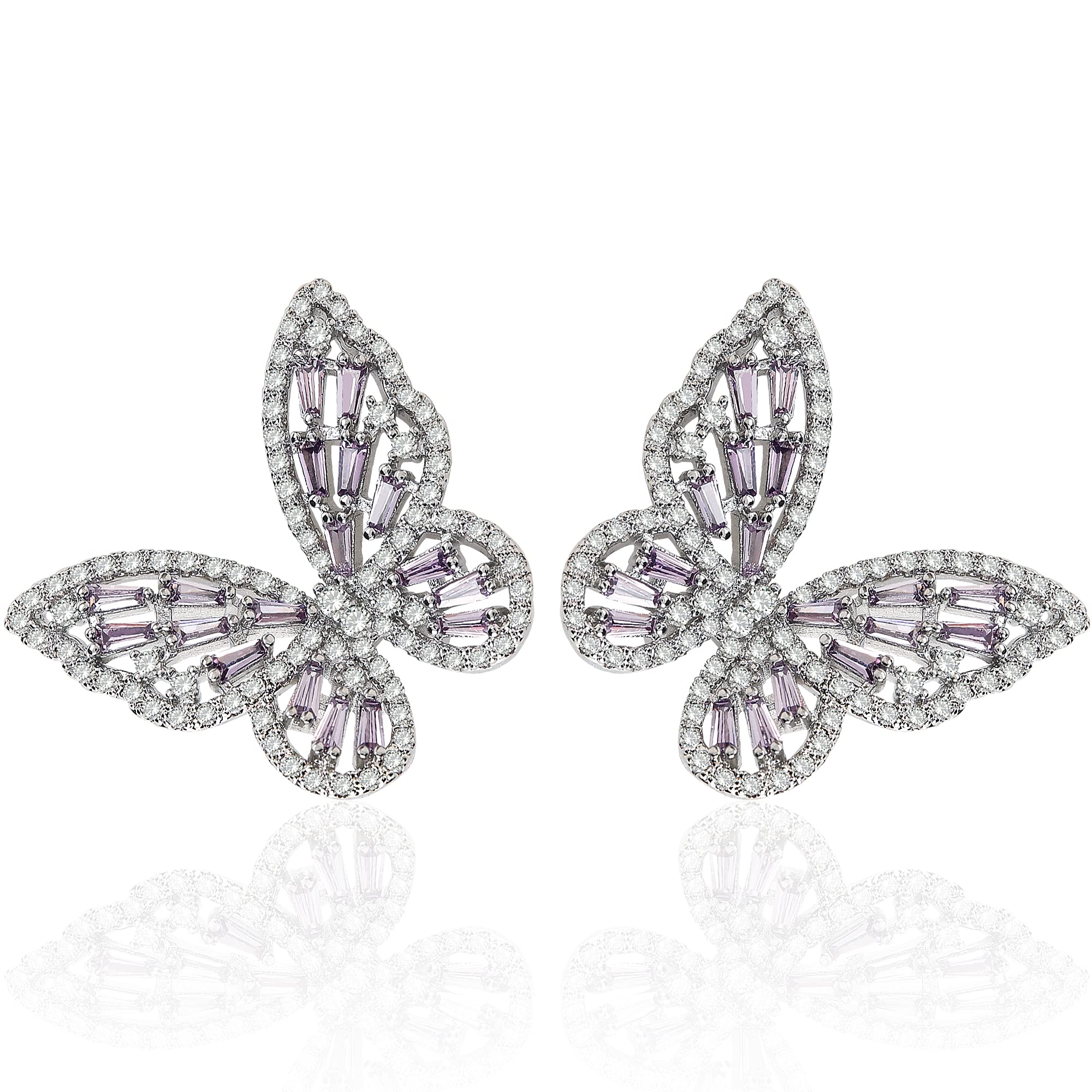 Sparkling Rhinestone Butterfly Bow Earrings for Women - Gold Crystal CZ Drop Dangle Earrings | Hypoallergenic Sterling Silver Cubic Zirconia Studs | Perfect for Valentine's Day, Prom, Wedding & Bridal Jewelry Gifts