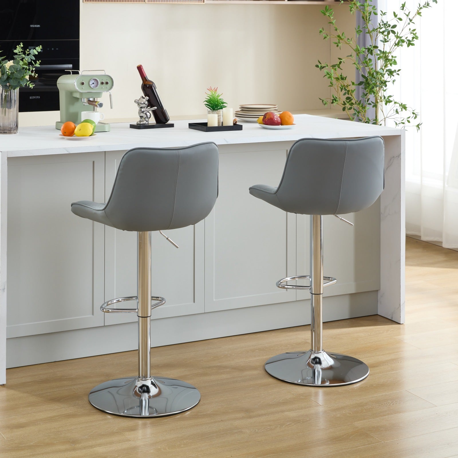 **Adjustable Swivel Counter Height Bar Stools with Back - Set of 2, Gray - Perfect for Kitchen Island, Breakfast Bar & Dining Room**