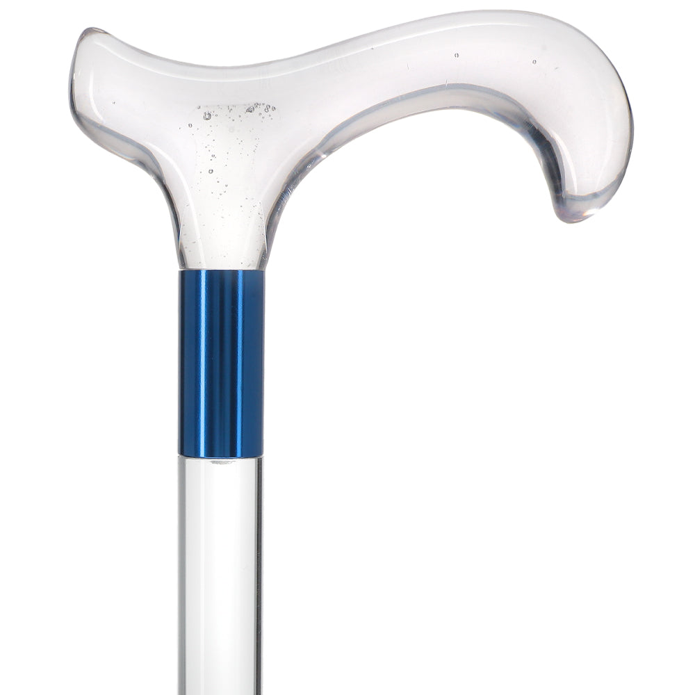 Scratch and Dent Clear Lucite Derby White Bubble Handle Walking Cane with Lucite Shaft and Custom Collar V2440 - Lightweight Mobility Aid for Seniors & Fashionable Support for Everyday Use