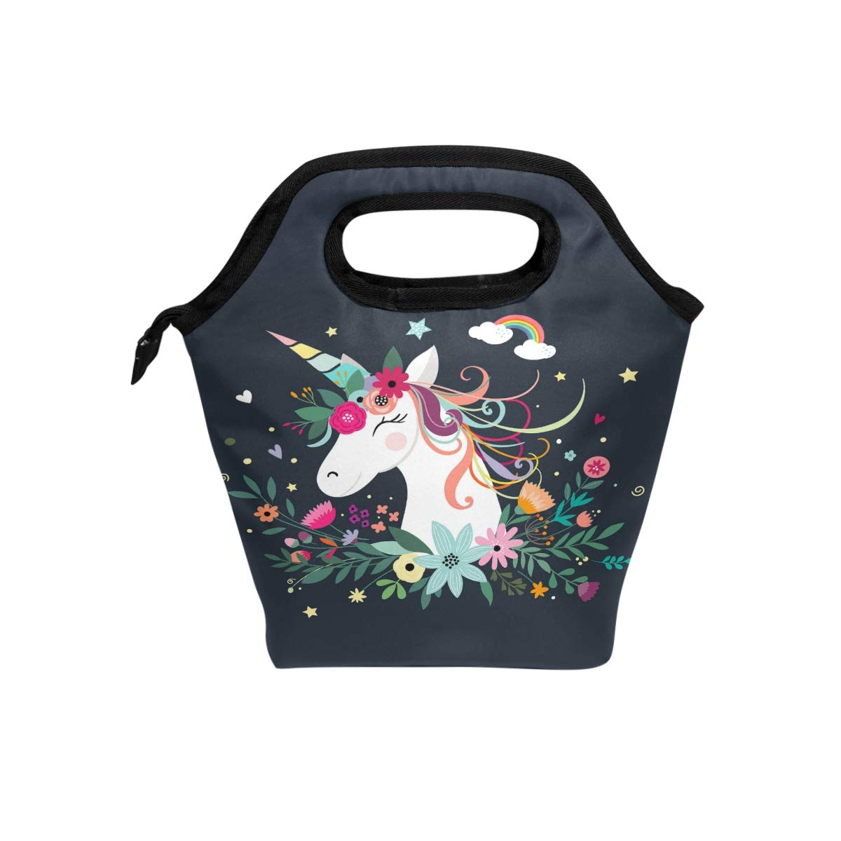 ZZKKO Insulated Unicorn Flower Lunch Bag - Reusable Zipper Tote for Women & Men - Perfect for School, Office, Picnics & Outdoor Activities