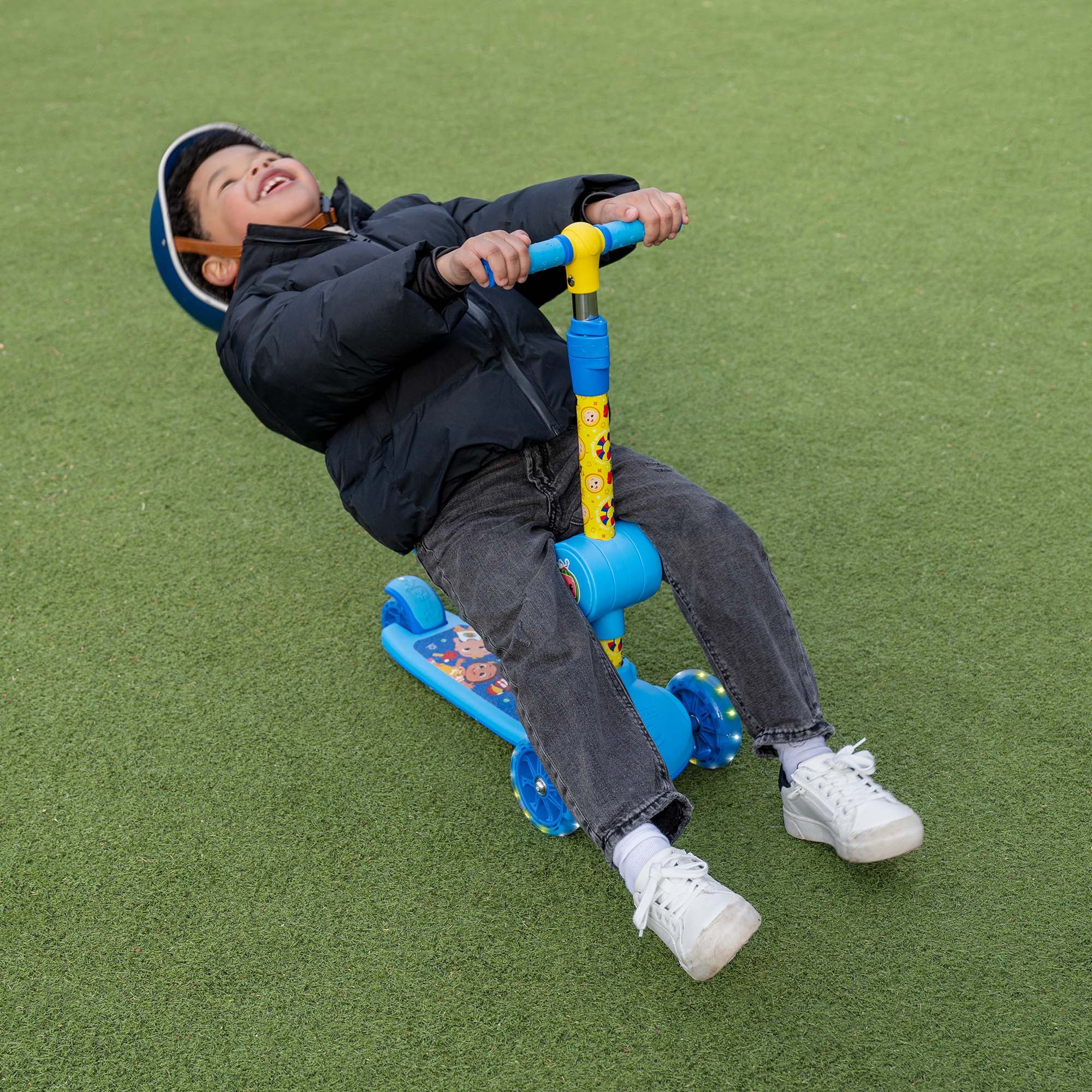 CoComelon 2-in-1 Kids Kick Scooter with Adjustable Handlebar - Lightweight Foldable Toddler Scooter for Boys & Girls Ages 2-5 Years - Perfect for Outdoor Play, Park Rides & Backyard Fun