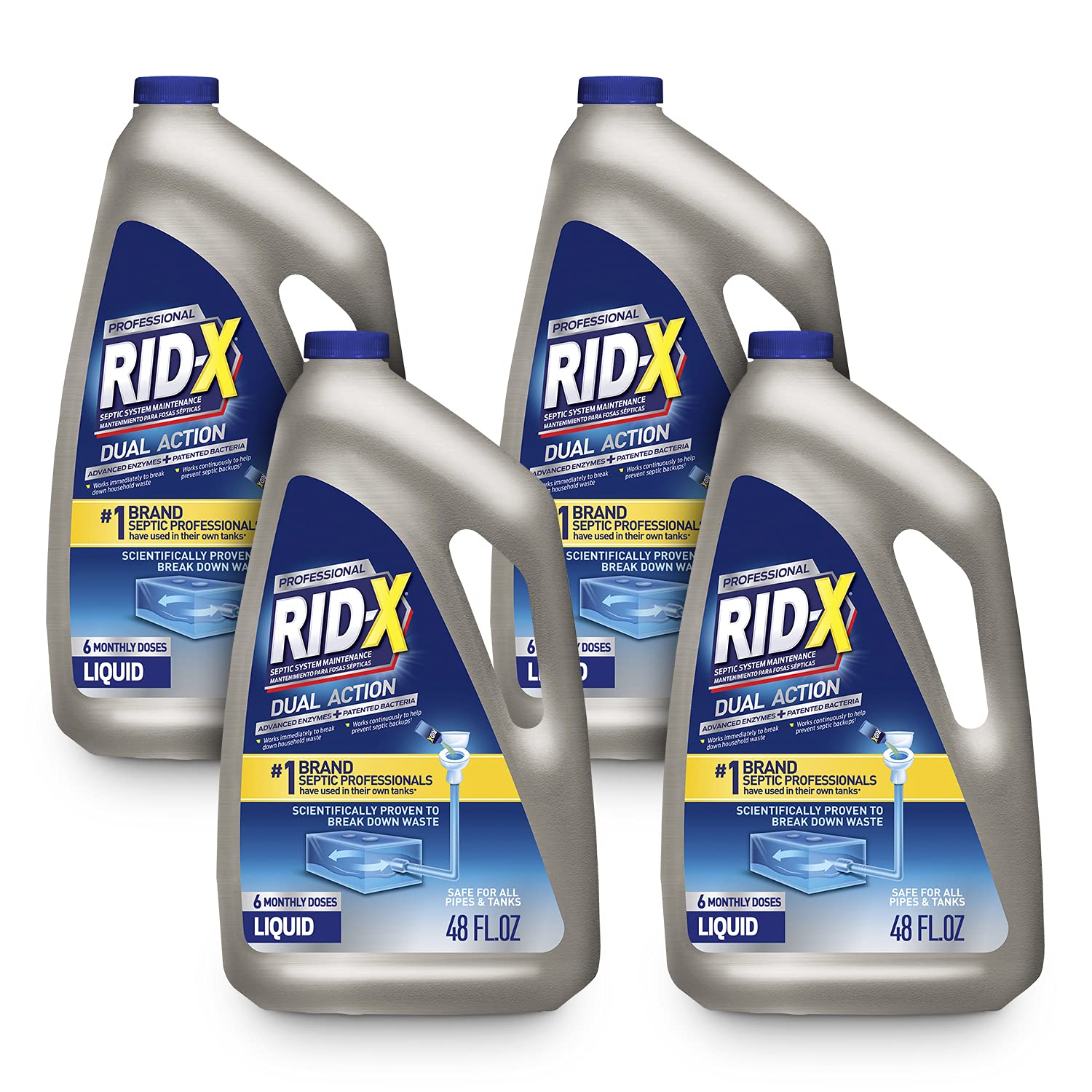 RID-X Professional Septic Tank Treatment - 6 Month Supply of Liquid (48 Fl Oz, Pack of 4) | Prevents Clogs & Maintains Healthy Septic System | Ideal for Homes, RVs & Vacation Properties