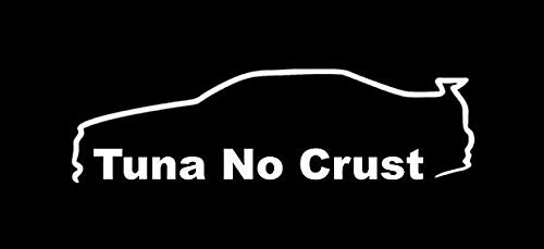 Premium Tuna No Crust Paul Walker JDM R34 Skyline Vinyl Decal Sticker - 5.5x1.75 Inches - White - for Cars, Trucks, Vans, Walls & Laptops - Perfect for JDM Enthusiasts & Fast & Furious Fans