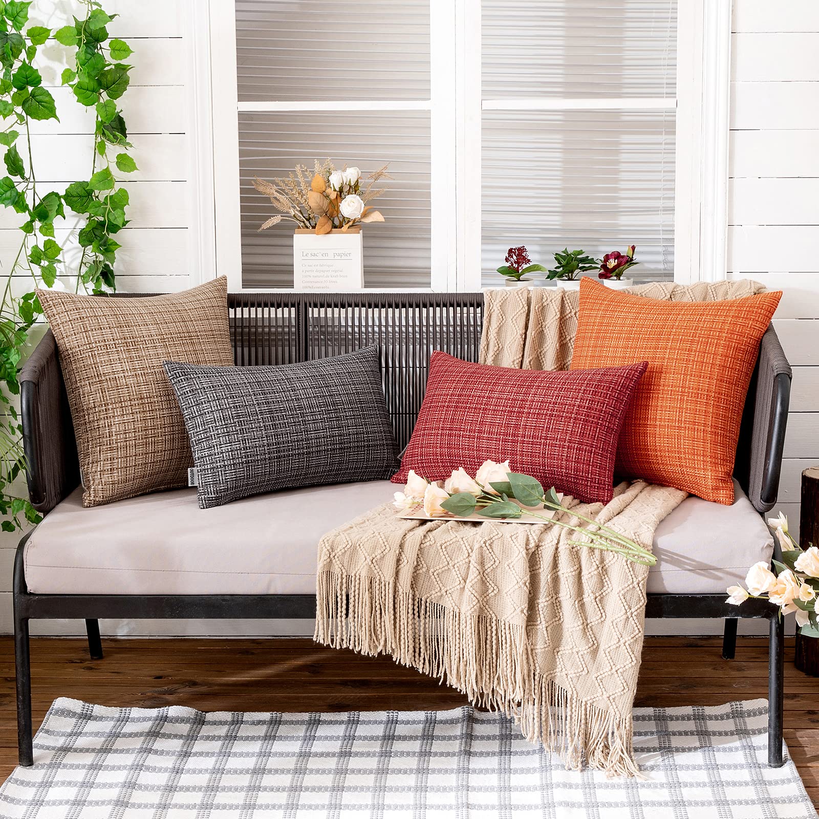 MIULEE Waterproof Outdoor Throw Pillow Covers 12x20 Inch - Farmhouse Decorative Cushion Covers for Patio, Garden, Tent, Sofa & Couch - Pack of 2 (Red) - Perfect for Outdoor Furniture, Camping & Home Decor