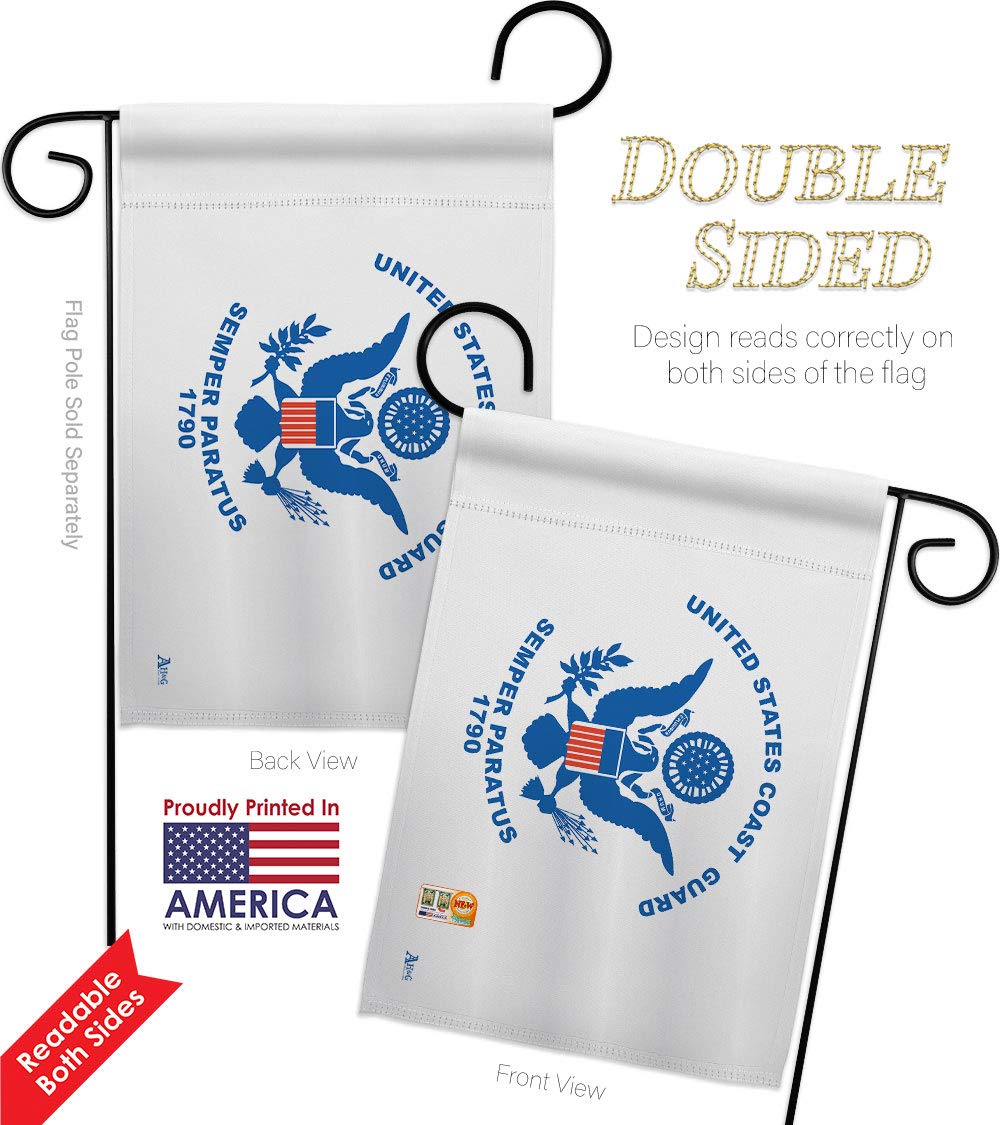 US Coast Guard Garden House Flags Kit - Double-Sided 28x40 Inch Armed Forces Yard Banner - USCG Semper Paratus Military Veteran Retirement Gift - Made in USA for Patriotic Home & Garden Decoration