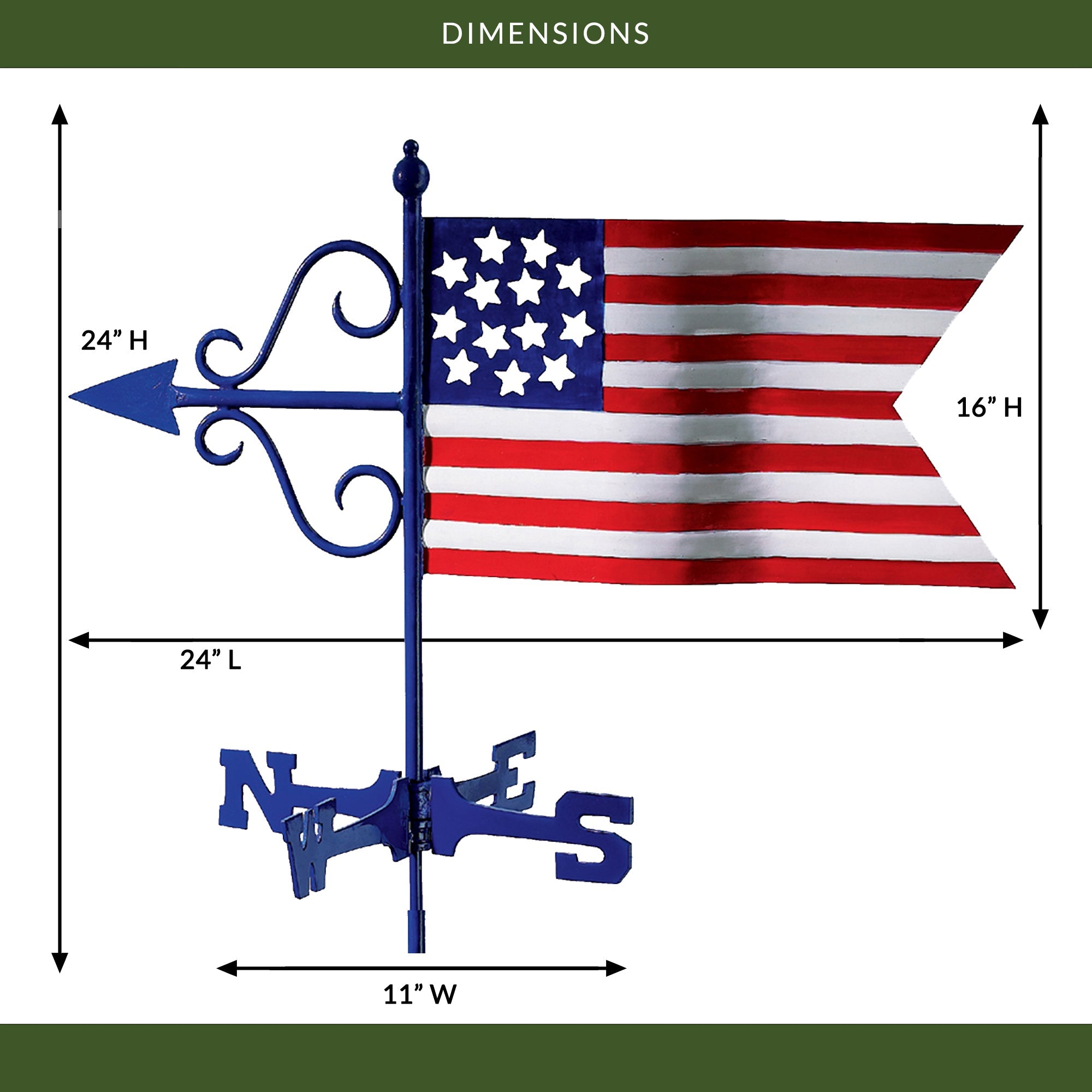 Americana Flag Garden Weathervane - Patriotic Outdoor Decor for Yard, Farmhouse & Garden - Perfect for 4th of July, Memorial Day & Backyard Parties
