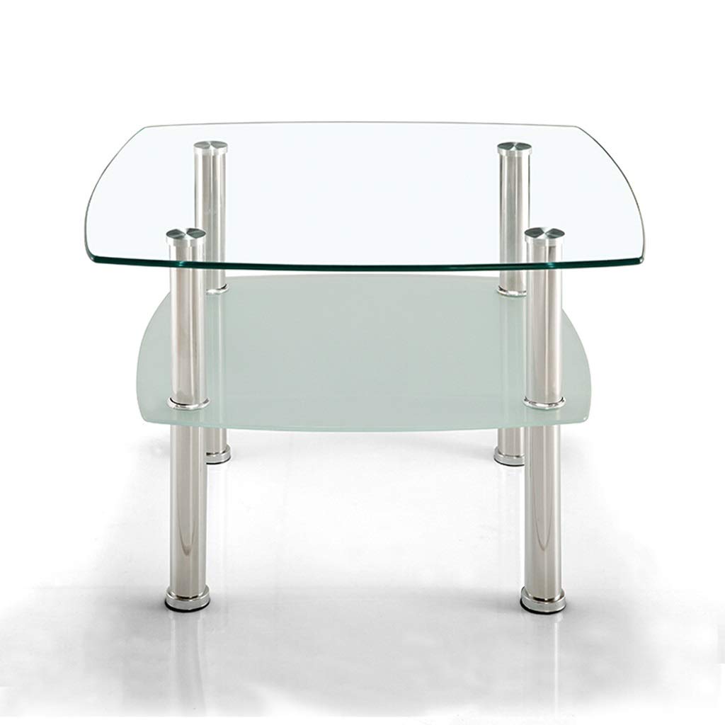 YIXIN2013SHOP Modern Glass End Table - Minimalist Square Coffee Table for Living Room, Sofa Side Table with Double Glass Shelves - White (Perfect for Small Spaces, Home Decor & Entertaining Guests)