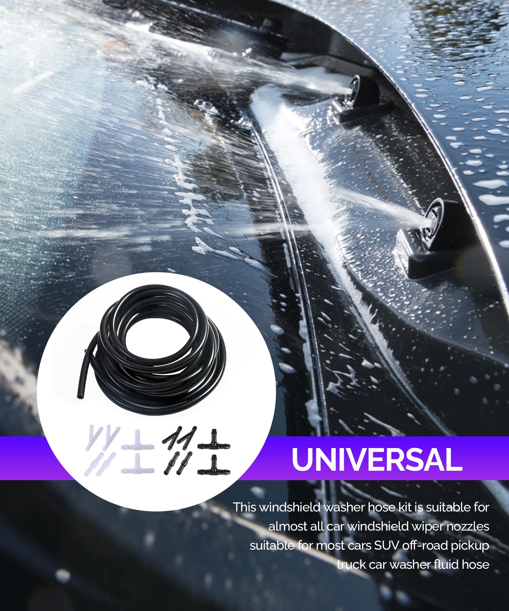 RACOONA 4M Windshield Washer Hose Kit with 12 Hose Connectors - Universal Car Windshield Washer Nozzle Installation Accessories for Most Vehicles - Perfect for DIY Car Maintenance & Winter Windshield Cleaning