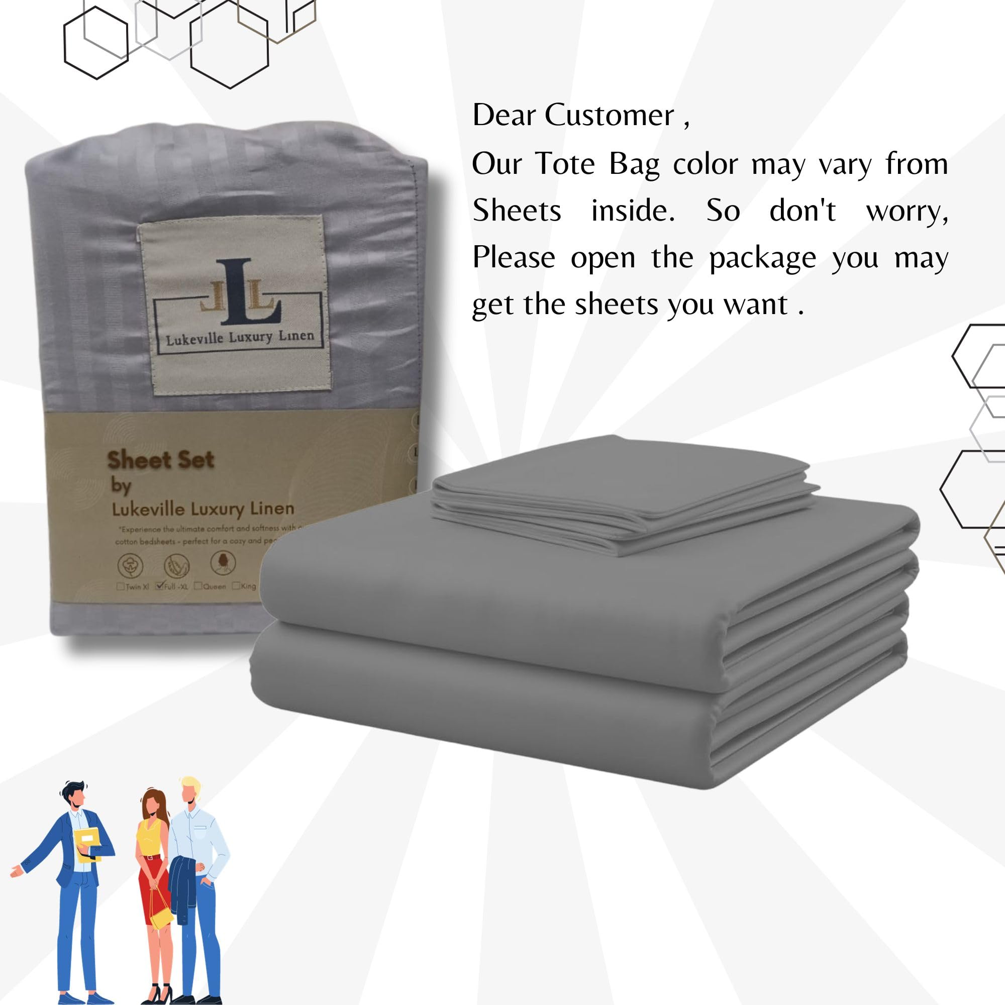 Lukeville Luxury 100% Cotton 4-Piece XL Bed Sheet Set - 500 Thread Count Ultra Soft & Breathable Cooling Sheets - Deep Pockets Fits 16
