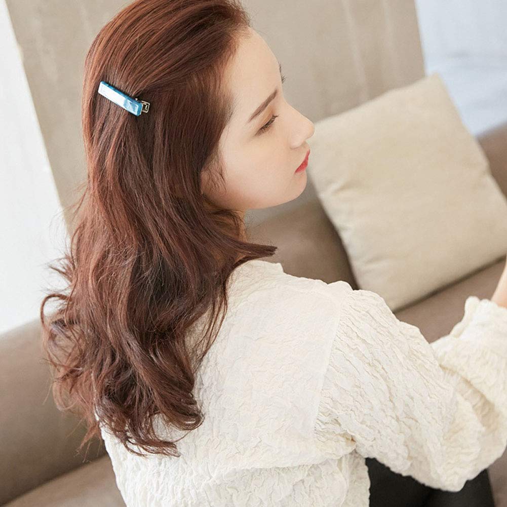 Numblartd 9Pcs Mini Rectangle Acetate Hair Clips - Women's Fashion Geometric Marble Hair Clips for Bangs & Side Styling | Non-Slip Duckbill & Alligator Hairpins for Daily Use, Work & Special Occasions