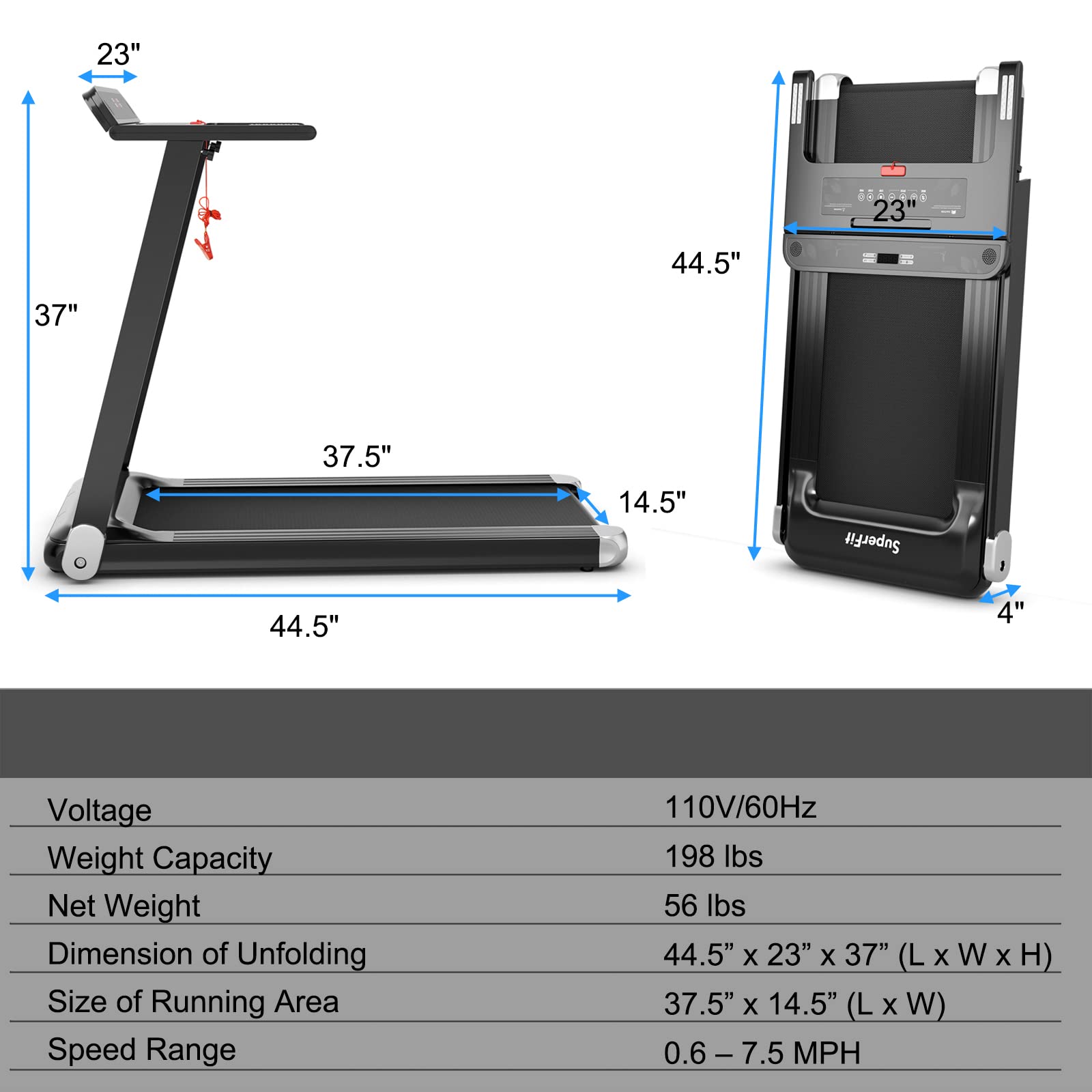 Goplus Folding Treadmill - Compact Superfit Treadmill with APP Control, Bluetooth Speaker, 12 Preset Programs, LED Display & Device Holder - Perfect for Home Workouts, Office Exercise & Indoor Running Training