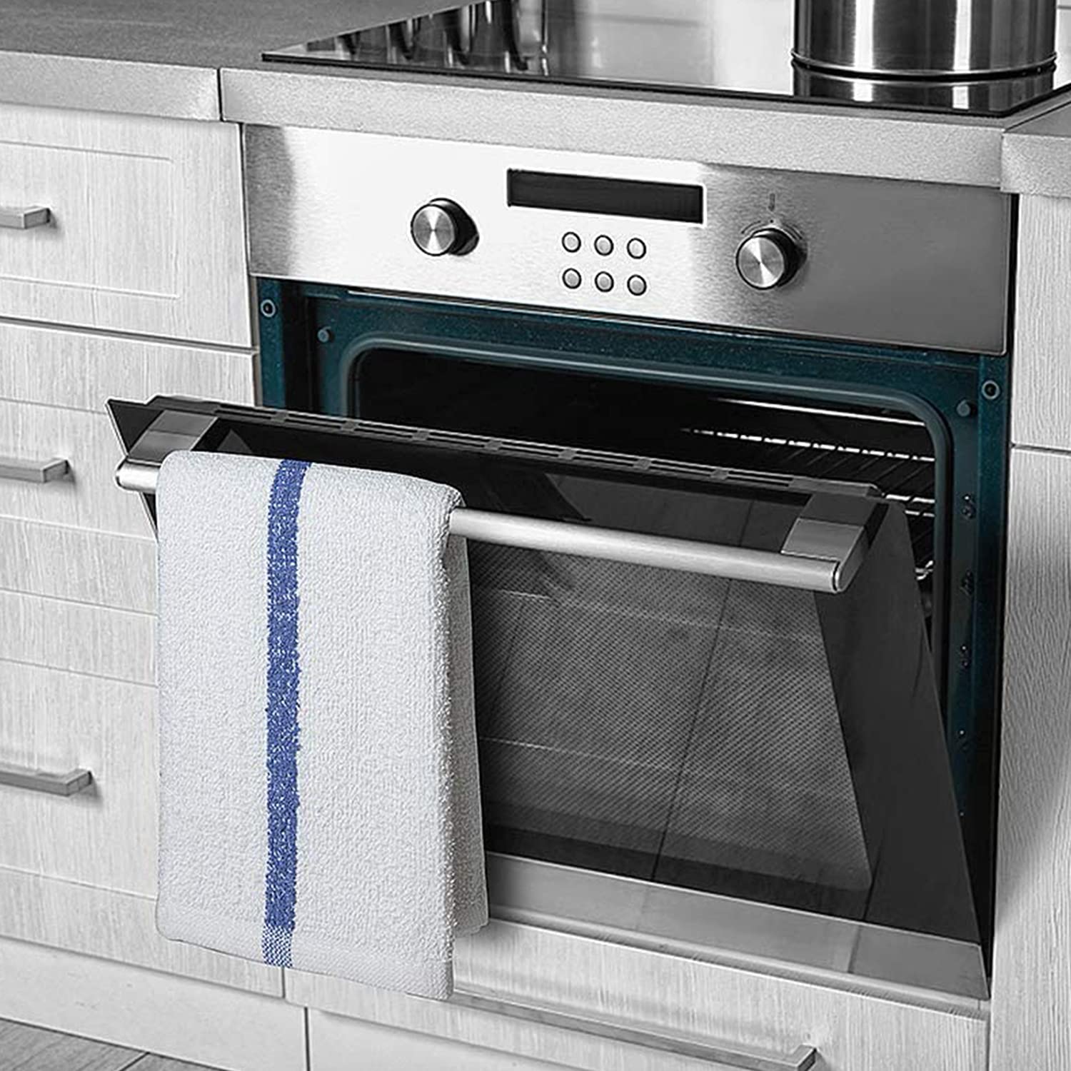 Bar Mop Blue Stripe Kitchen Towels - Pack of 36 (16x19 Inches, 6 lbs) | 100% Cotton, Double Stitched, Super Absorbent Dish Towels & Washcloths Set | Perfect for Restaurants, Catering & Home Kitchen Use