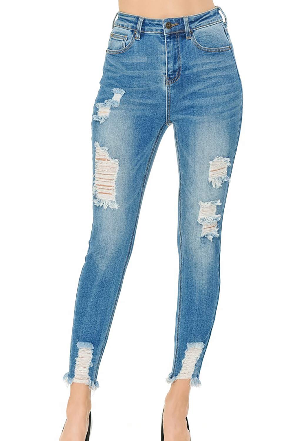 Vintage-Inspired Women's WAX JEAN Skinny Ankle Jeans with Distressed Hem - Perfect for Casual Outfits, Date Nights & Street Style Fashion