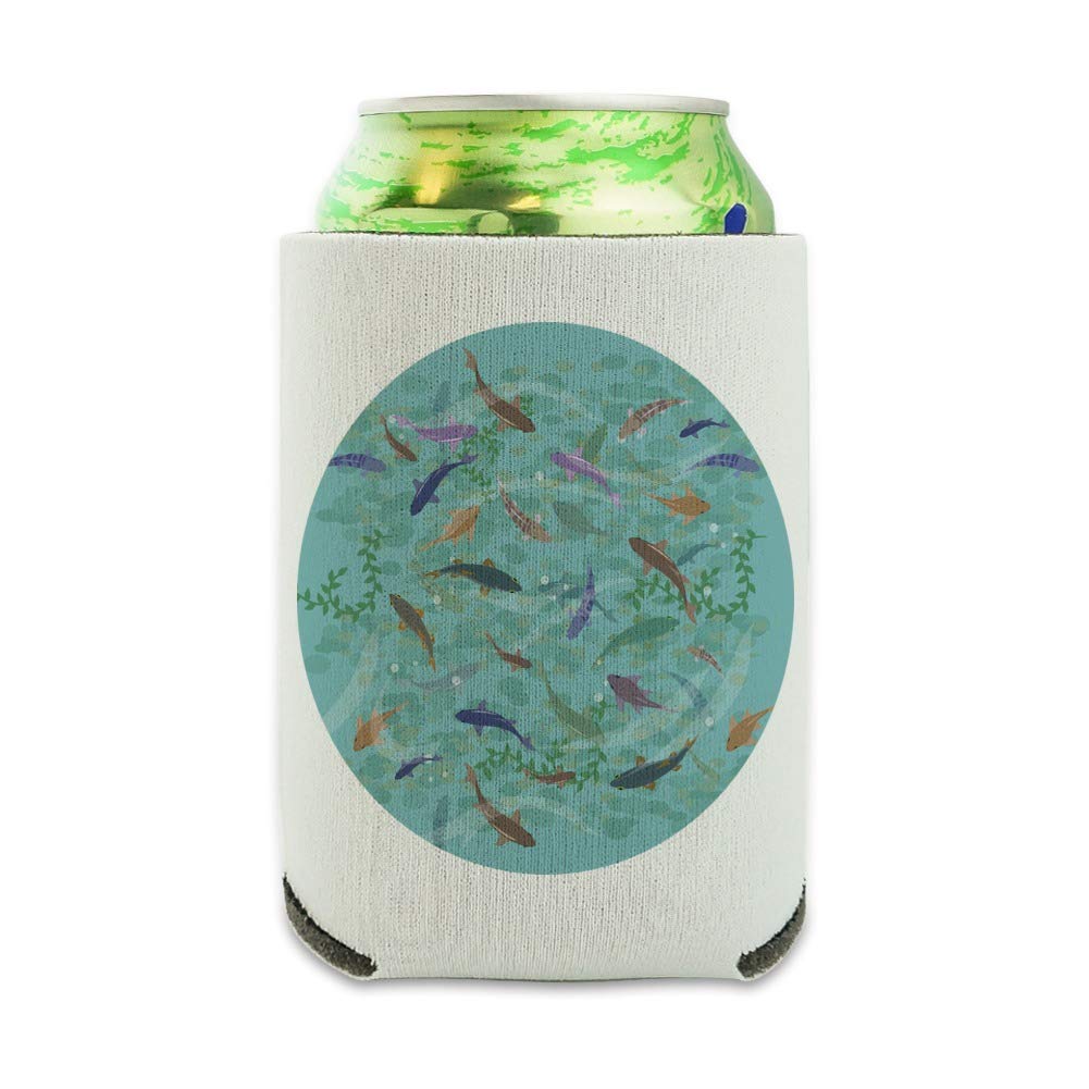 Fish Swimming in River Pattern Insulated Can Cooler - Collapsible Drink Sleeve & Beverage Holder for Camping, Picnics, and Outdoor Adventures