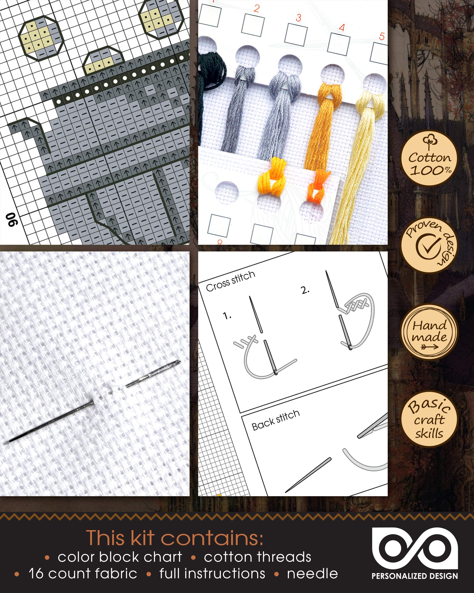 Cauldron Bookmark Cross-Stitch Kit - Complete Hand Embroidery Kit with Pattern, Thread & Needle - Perfect DIY Gift for Halloween, Book Lovers & Crafters