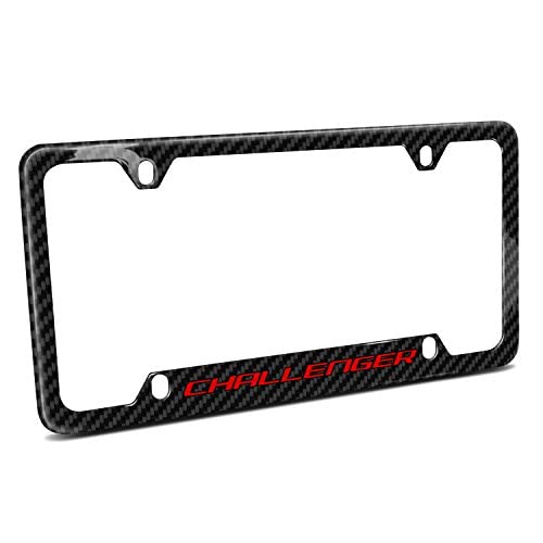 Real Carbon Fiber License Plate Frame for Dodge Challenger - Red & Black Design - Fits All 50 States - Perfect for Car Enthusiasts & Customization Lovers