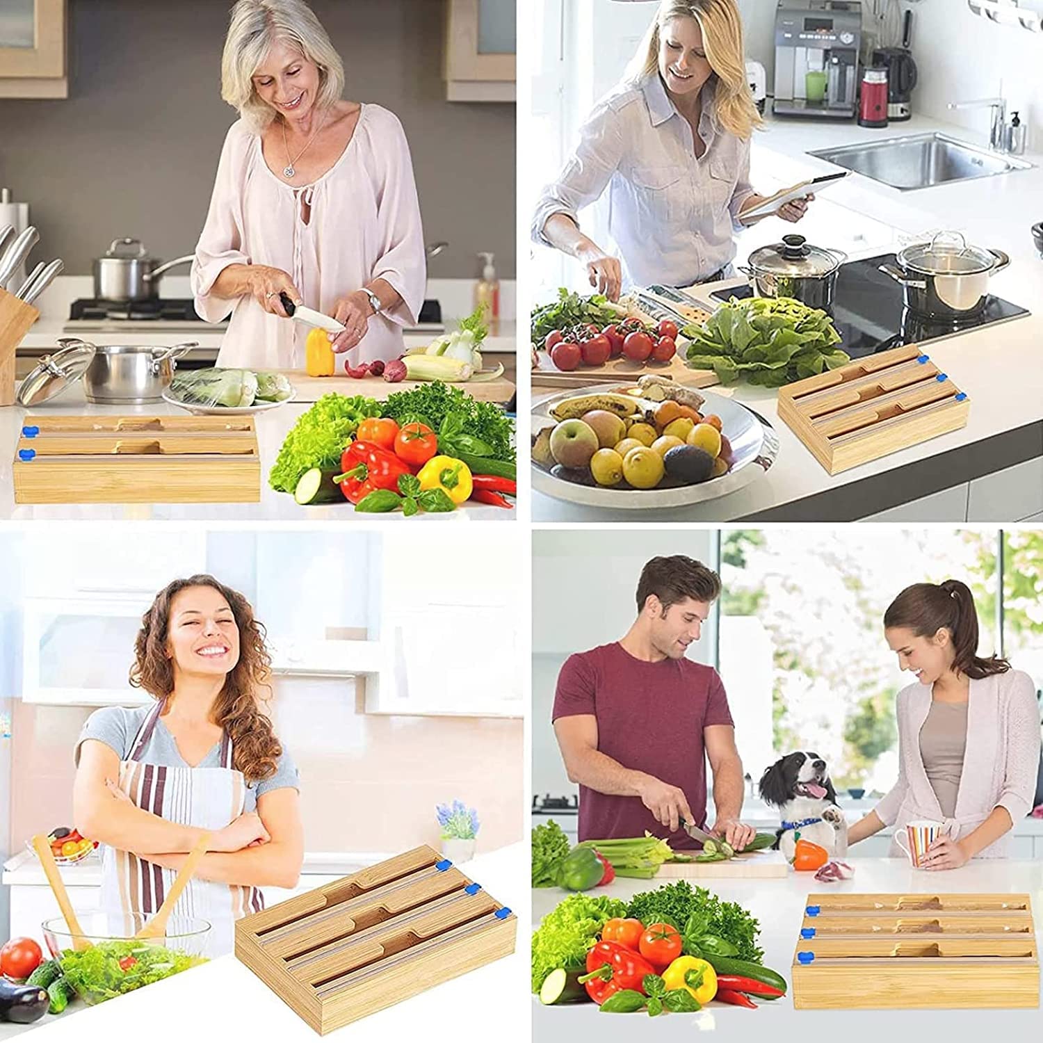 Bamboo Aluminum Foil & Plastic Wrap Dispenser - 3-in-1 Reusable Kitchen Organizer for Food Storage | Eco-Friendly Foil & Cling Film Holder with Bamboo Box | Perfect for Pantry, Countertop & Kitchen Organization