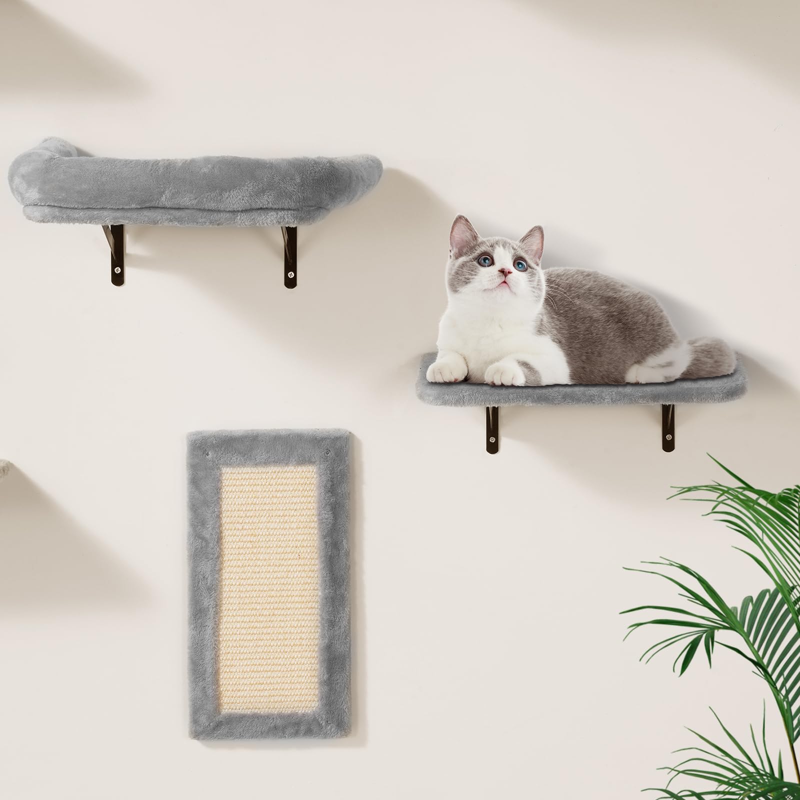 VEVOR Wall Mounted Cat Shelves Set of 6 - Cat Climbing Furniture with Perches, Jumping Boards, Hammock & Sofa - 40 lbs Capacity for Indoor Cats - Perfect for Play, Sleep & Climbing in Living Rooms & Bedrooms