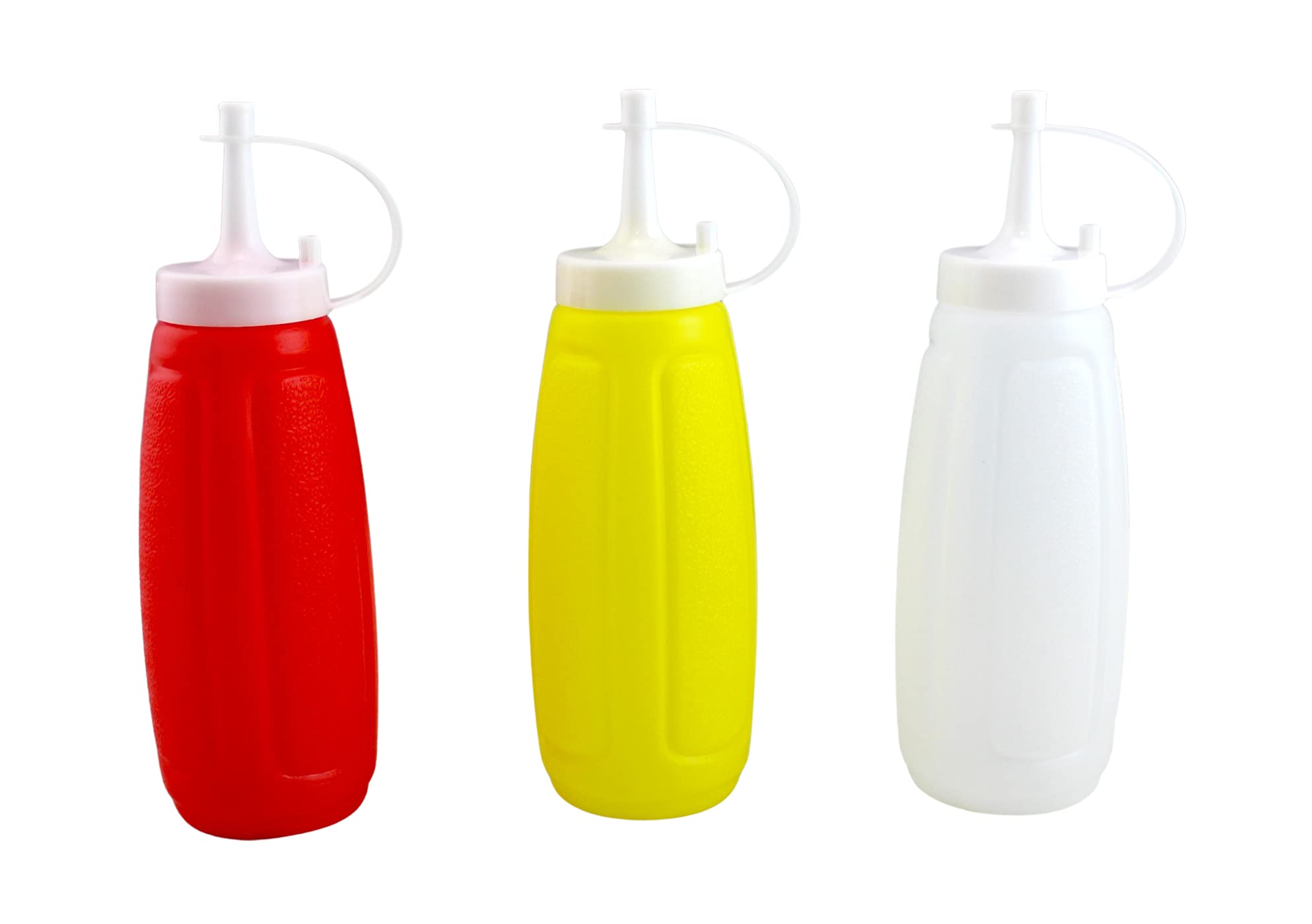 Dependable Industries 3-Piece Plastic Squeeze Bottle Set for Mustard, Ketchup & Mayo - 12oz Condiment Containers for Salad Dressing & Kitchen Use | Perfect for BBQs, Picnics & Restaurants