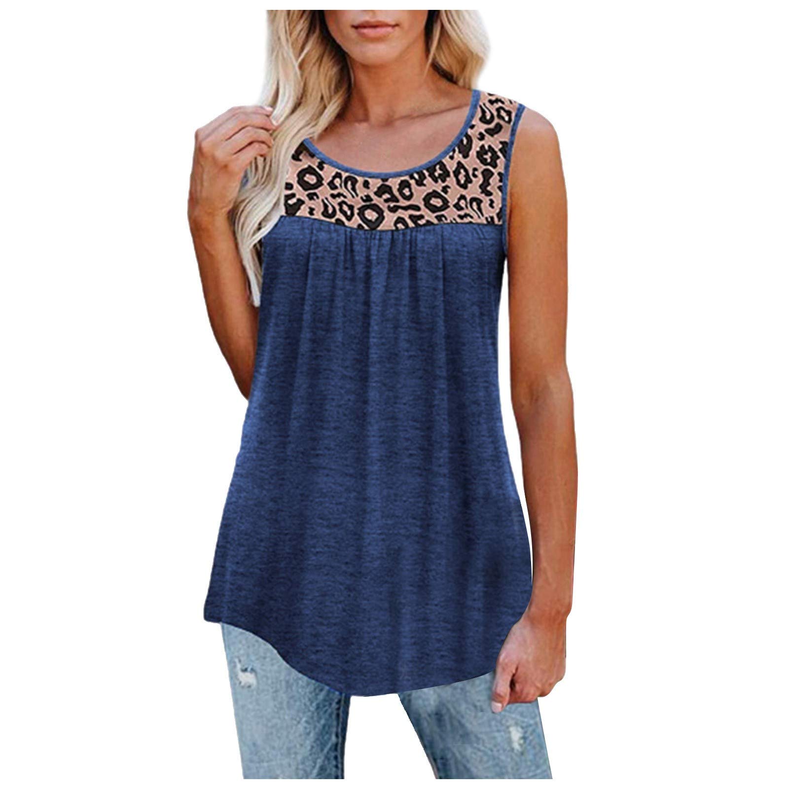 Women's Sleeveless Tunic Top - Loose Fit Leopard Print Ruffle Blouse & Tank Shirt for Casual Wear, Summer Outfits, and Active Lifestyle