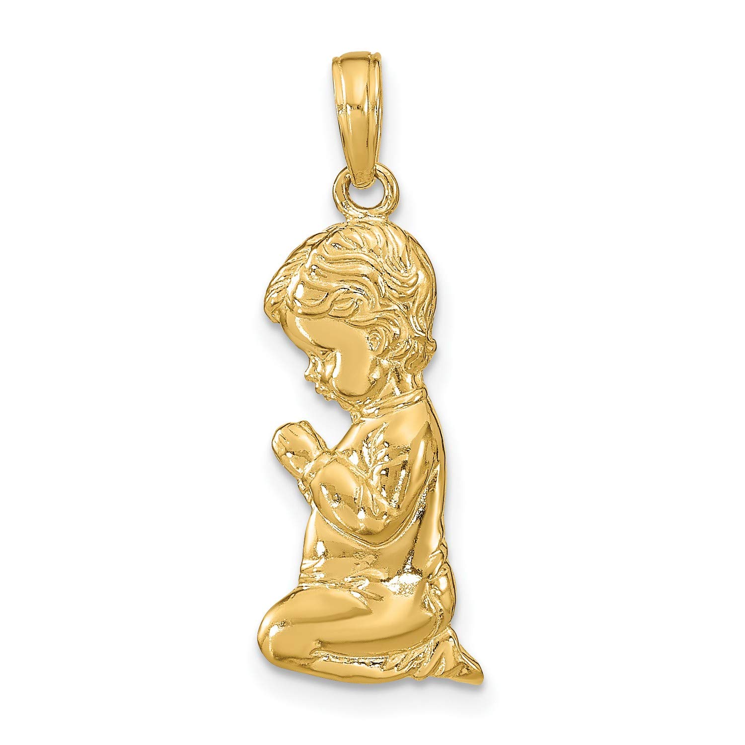 14K Yellow Gold Praying Boy Pendant - 20mm x 10mm Religious Jewelry for Men & Women - Perfect for Gifts, Baptism, and Daily Wear