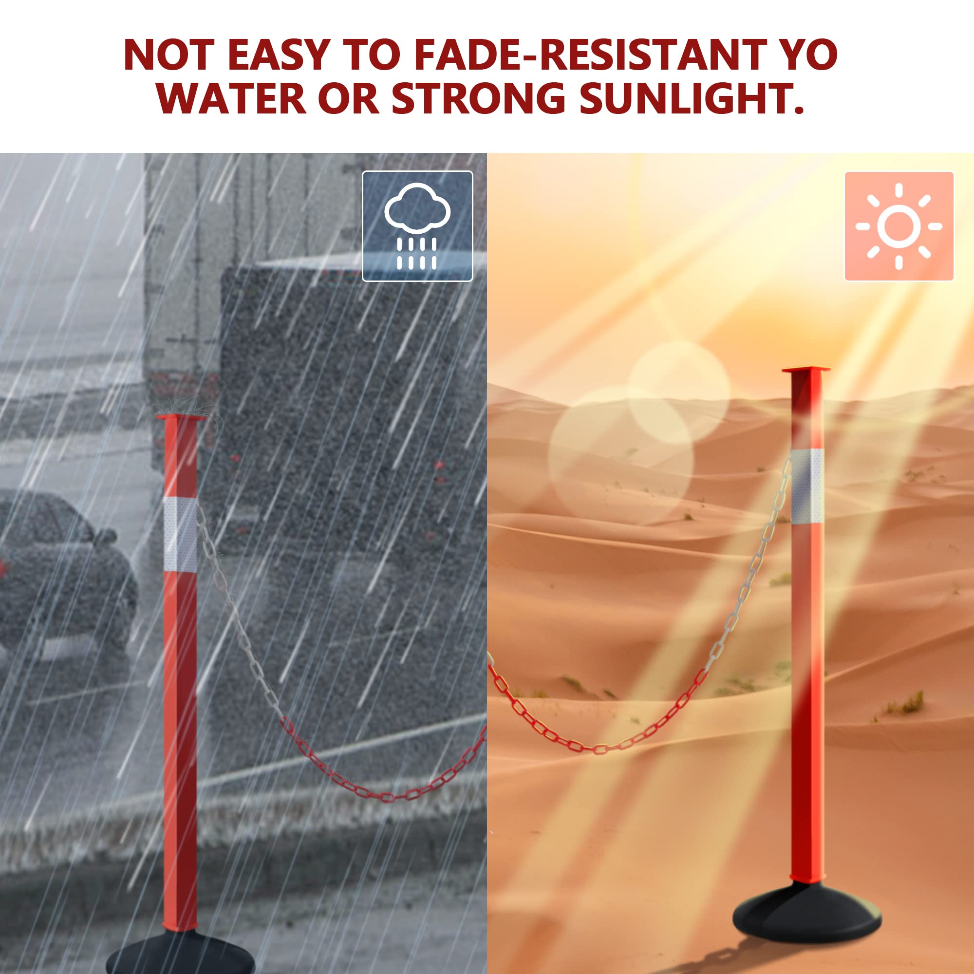 4 Pack Heavy Duty Traffic Delineator Cones with Weighted Base & Reflective Collars - Adjustable Orange Safety Barriers with Plastic Chains for Parking Lots, Driveways & Road Construction - Perfect for Traffic Control, Work Zones & Event Safety