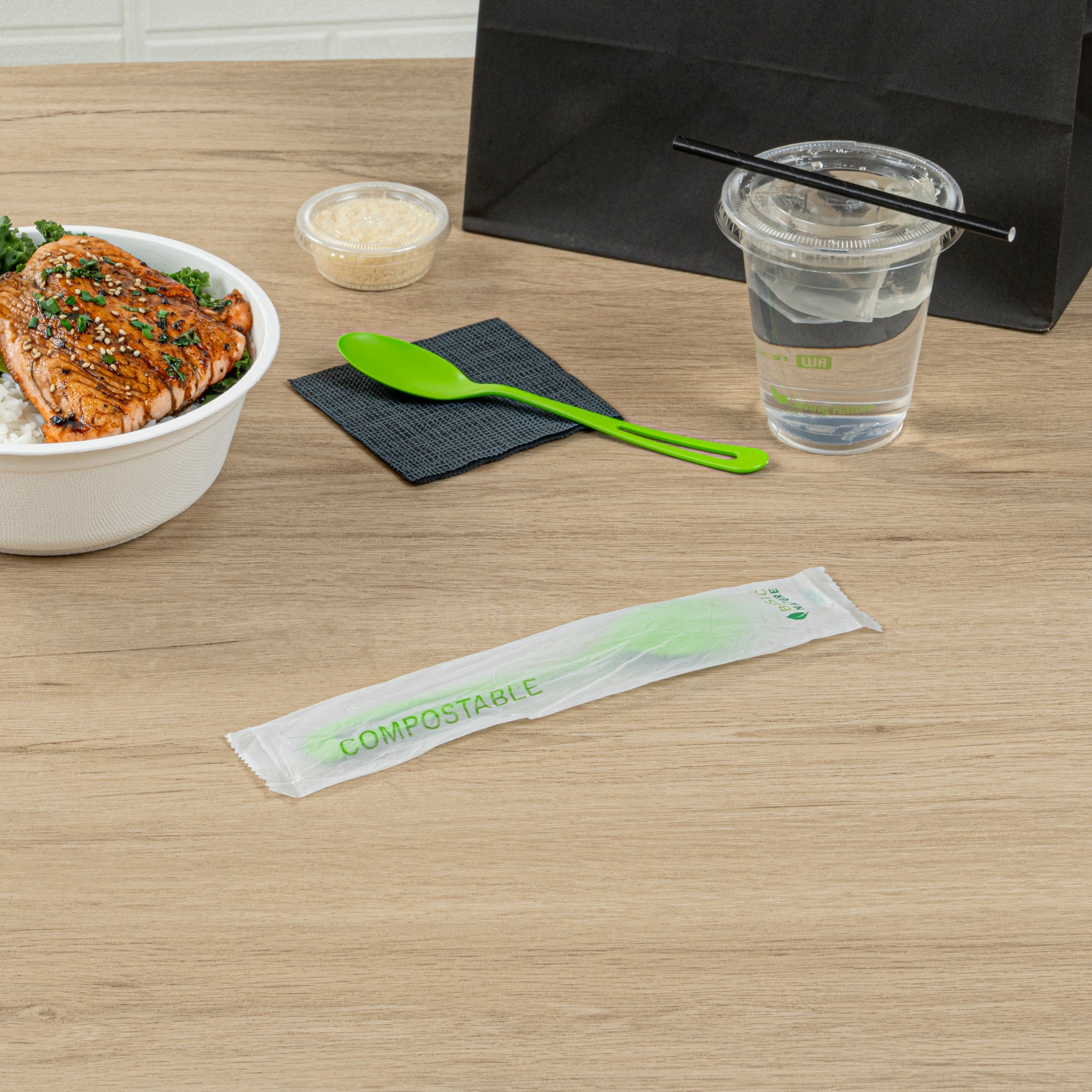 Eco-Friendly Green CPLA Plastic Spoons - Compostable, Heat Resistant, 7.5 Inch, 250 Count Bulk Pack - Perfect for Parties, Picnics & Sustainable Dining