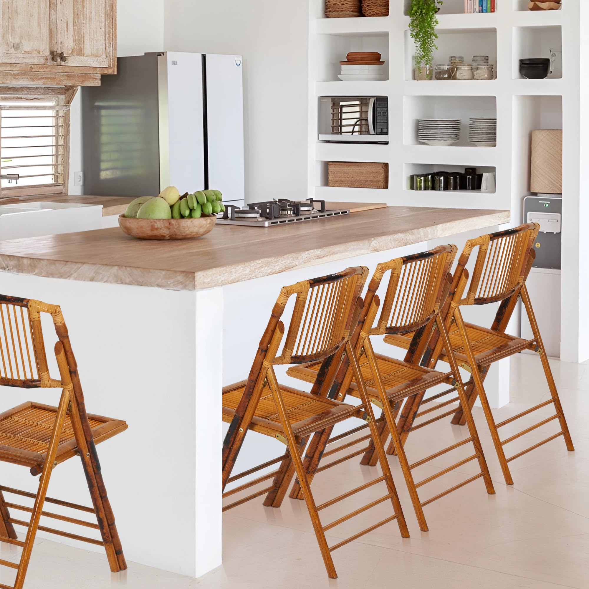 Real Relax 8-Pack Bamboo Folding Chairs - Foldable Stackable Patio Dining Chairs for Indoor Outdoor Use - Perfect for Living Room, Bedroom, Garden, Balcony & Backyard Gatherings