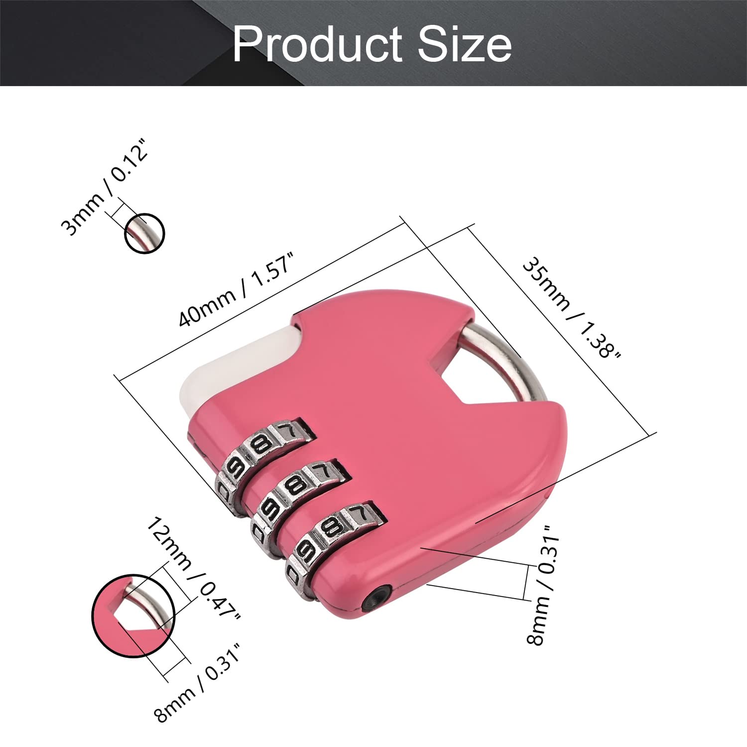 MroMax 3 Digit Combination Padlock - Resettable Zinc Alloy Safe Lock with Key for Luggage, Gym Lockers & Backpacks (1 Pack, Pink)