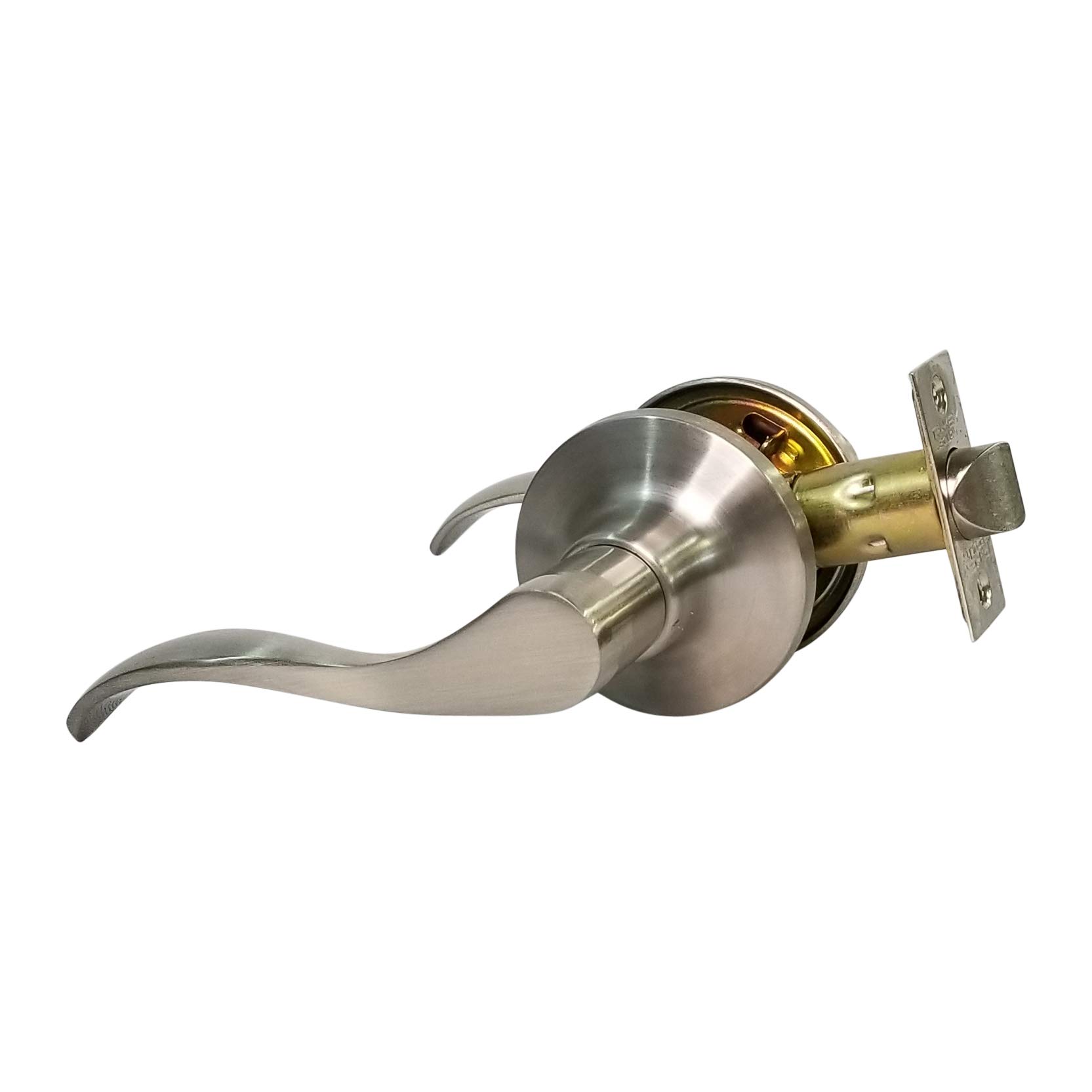 Wave Style Satin Stainless Steel Bedroom Closet Door Lever Handle Lock - Left Hand (LH) Passage for Home, Office & Hotel Use