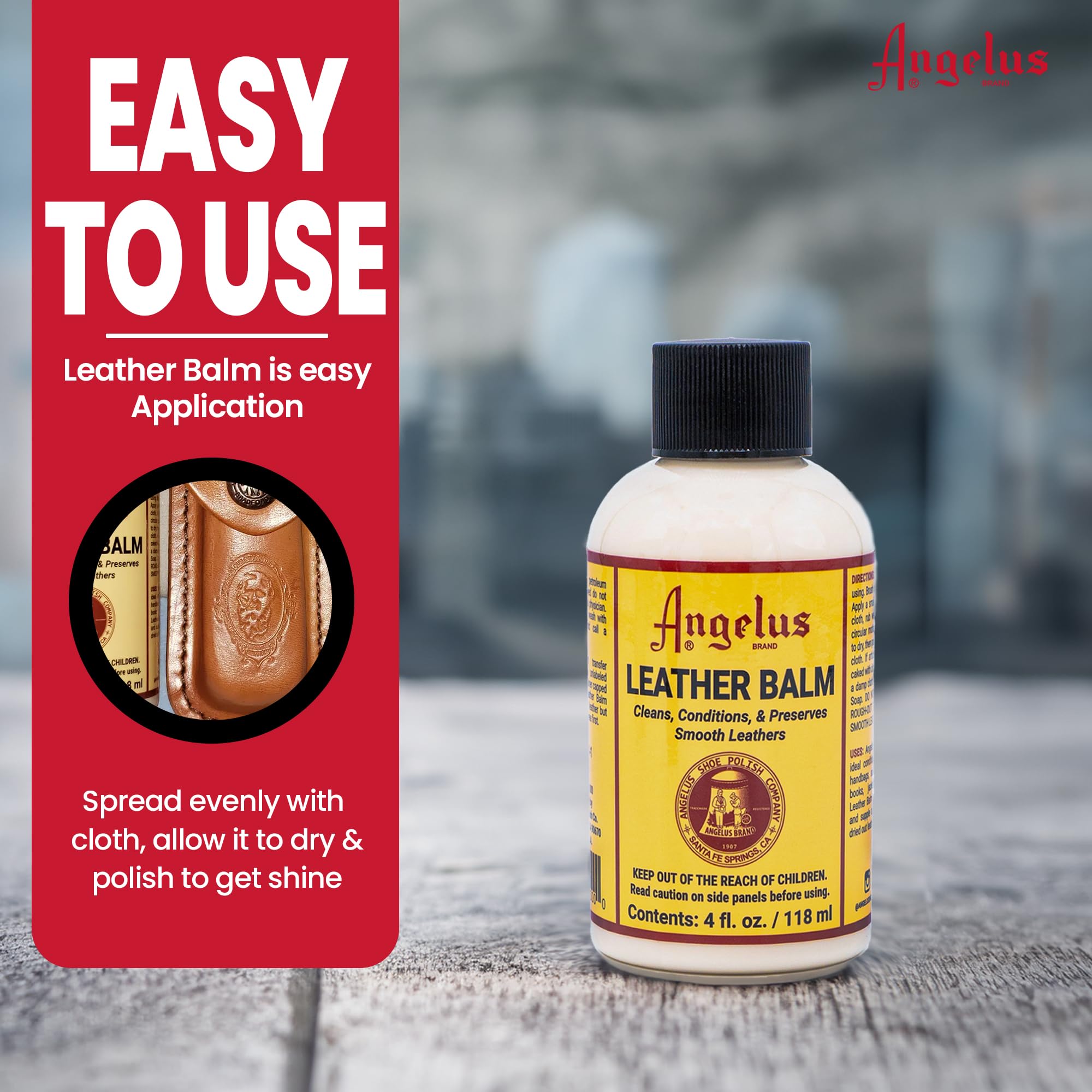 Angelus Leather Balm 4 Oz - Premium Leather Conditioner for Boots, Bags & Furniture - Made in USA Since 1903 - Restores & Protects Genuine Leather - Ideal for Leather Care & Maintenance