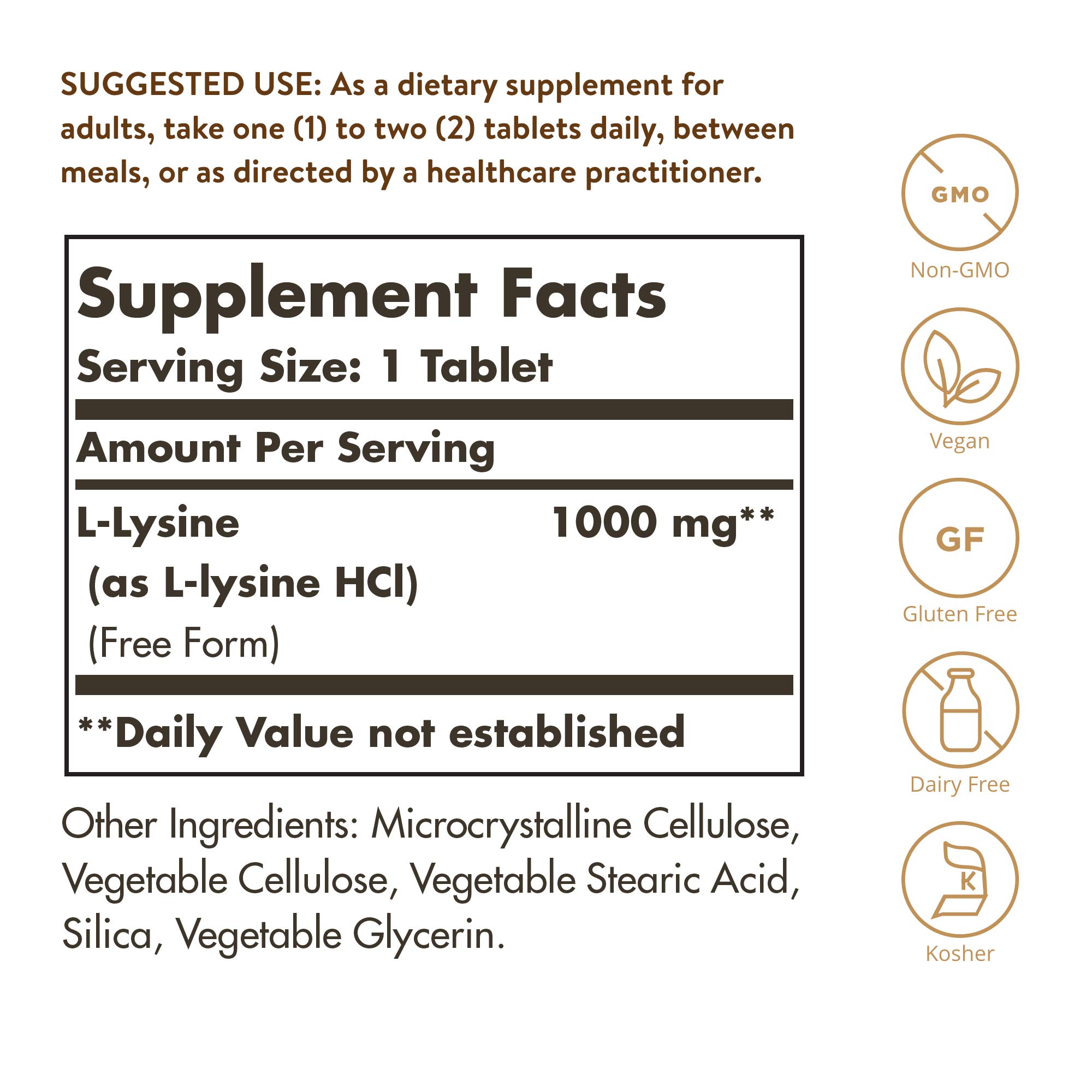 Solgar L-Lysine 1000mg Amino Acid Supplement - 100 Vegan Tablets for Collagen Production, Skin & Lip Health - Enhanced Absorption Formula - Non-GMO, Gluten Free - Supports Immune Function & Tissue Repair - Ideal for Athletes, Vegans & Beauty Routines